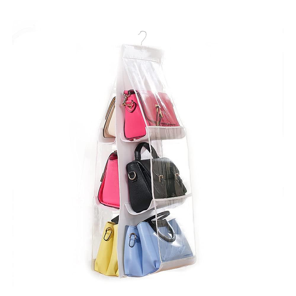 Transparent Hanging Storage Bag for Handbags, Shoes & Wardrobe Organizer - Door & Wall Mount Closet Organizer with Hanger (White) - Perfect for Small Space Organization & Closet Decluttering