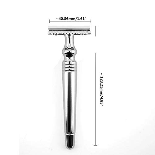 Classic Chrome Safety Razor with 10 Blades & Brush - Wet Shaving Kit for Men - Perfect for Travel & Gifts