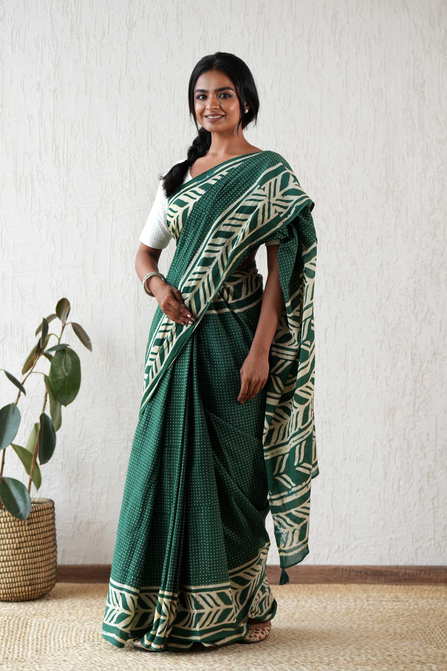 Hand Block Printed Mulmul Cotton Saree | Traditional Indian Saree | Perfect for Festivals, Weddings & Cultural Events