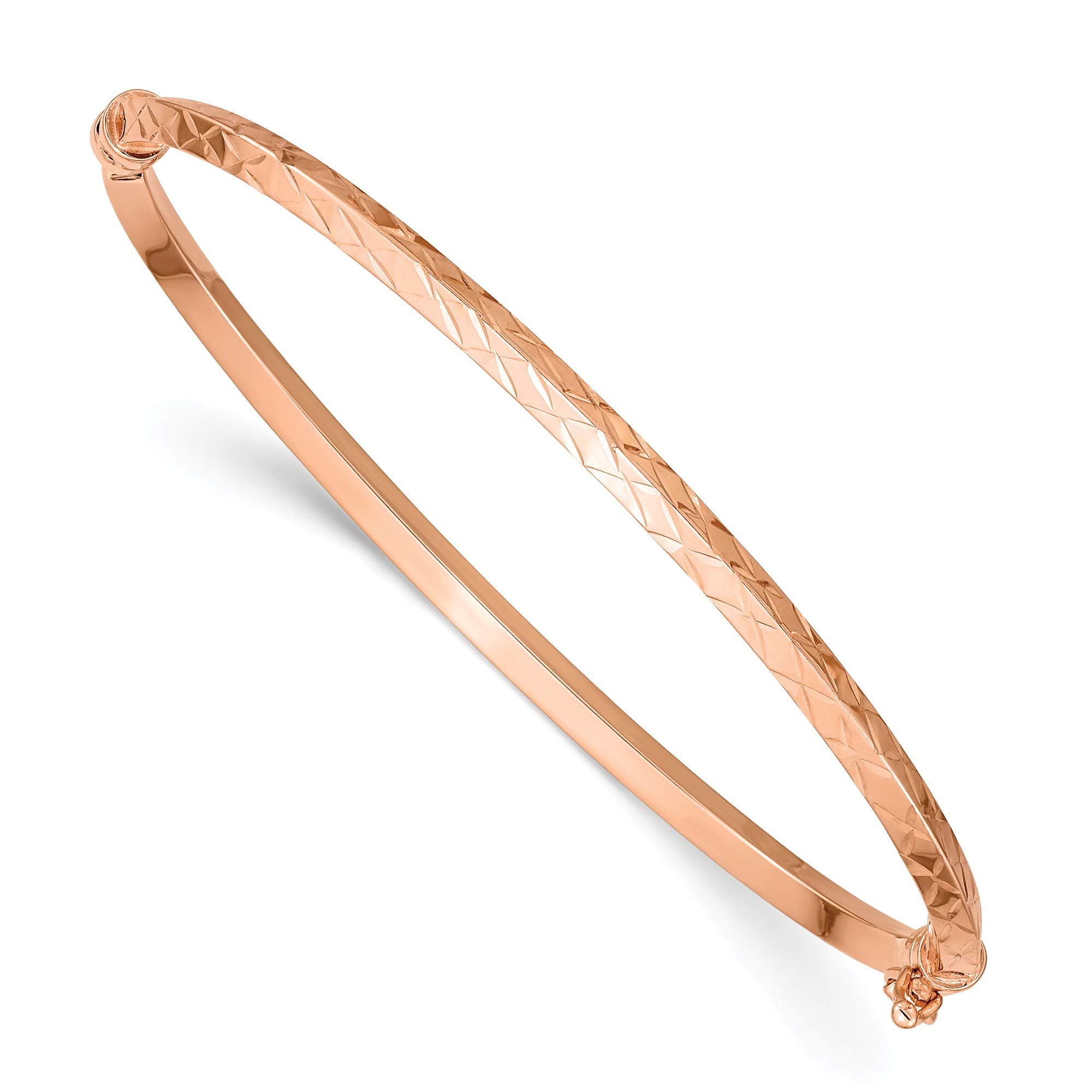 14K Rose Gold Polished Diamond Cut Hinged Bangle Bracelet for Women - 7 Inch Adjustable Length - Elegant Jewelry Gift for Anniversary, Wedding & Special Occasions