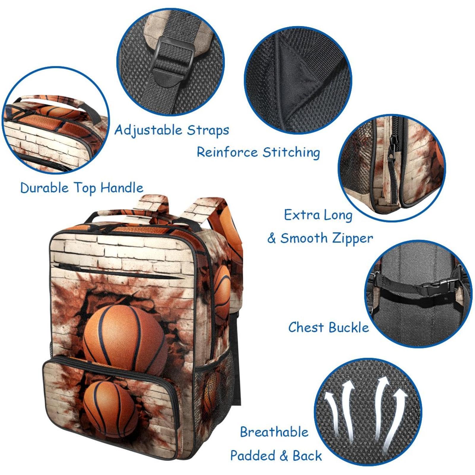 Lightweight Travel Backpack - Small Carry On Backpack with 3D Basketball Pattern Design - Perfect for School, Gym, Hiking & Airplane Travel