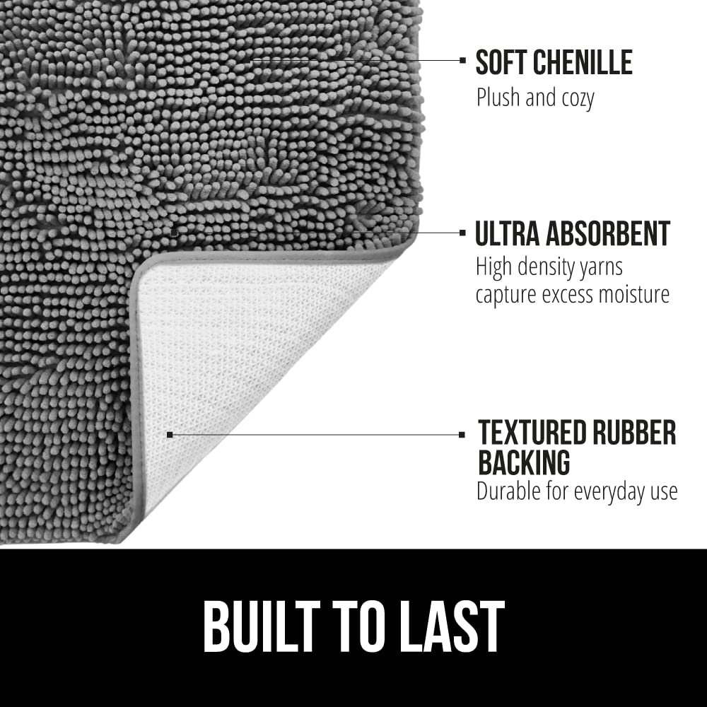Premium Gorilla Grip Bath Rug & U-Shape Toilet Mat Set - Non-Slip, Super Absorbent, Quick Dry - Gray 30x20