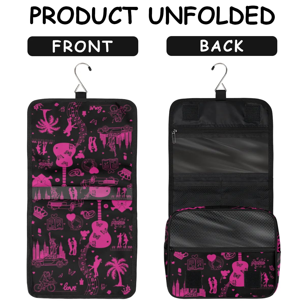 Deep Pink Hanging Travel Toiletry Bag for Women - Waterproof Cosmetic Makeup Organizer with Hook for Shampoo, Toiletries & Full-Sized Containers | Perfect for Gym, Vacation & Business Trips