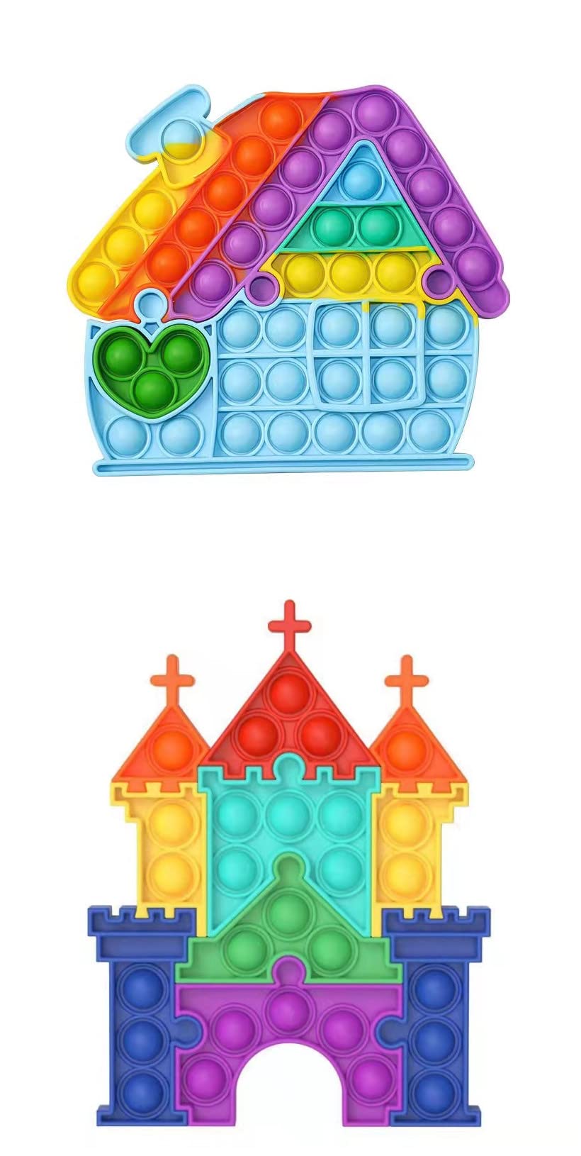 CUIWEI Pop Fidget Puzzle Toys Set - Stress Relief Sensory Toys for Kids & Adults - Push Bubble Popper Fidget Pack with Castle & House Designs - Perfect for Anxiety Relief, Classroom, Office & Travel Use