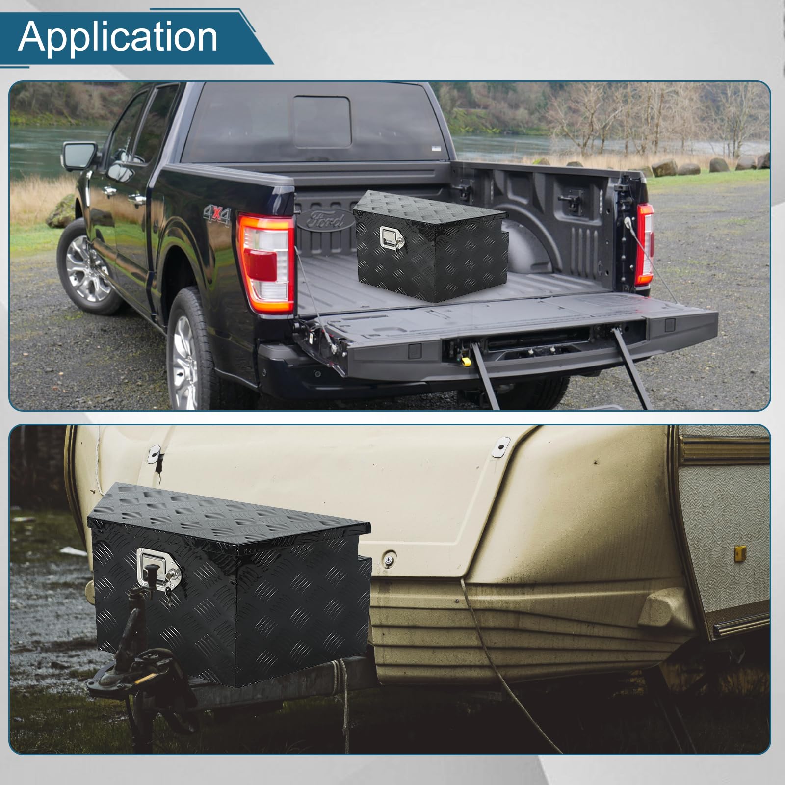 26 x 13.25 x 12 Inch Black Aluminum 5-Bar Tread Truck Bed Tool Box with Lock & Keys - Heavy Duty Storage Organizer for Pickup Trucks, Trailers & RV Tongue Boxes - Secure Tool Storage for Construction, Camping & Outdoor Work