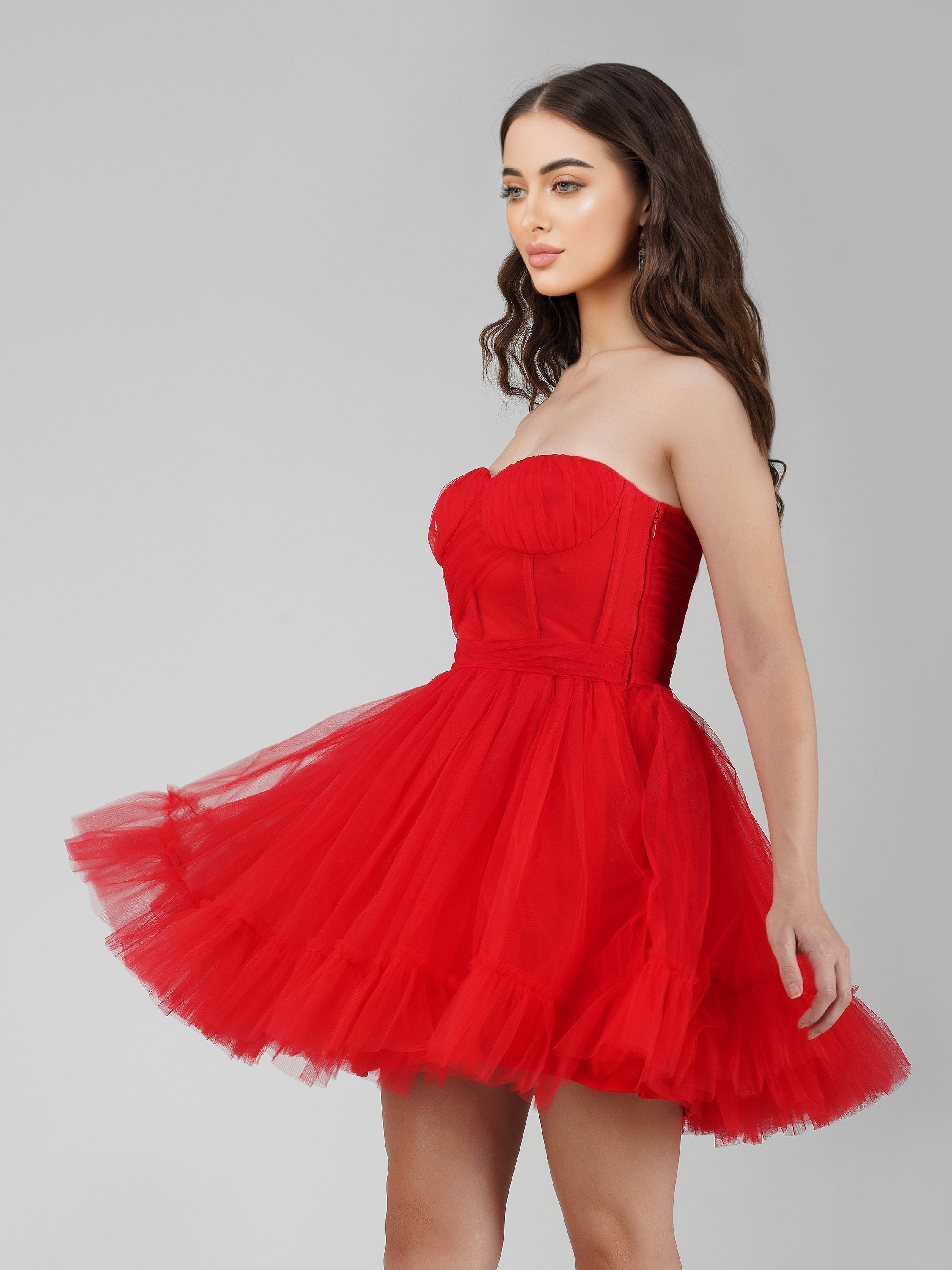 Lauren Red Tulle Mini Dress - Elegant Party Dress for Women, Formal & Prom Night Outfits | Perfect for Weddings, Dances & Special Occasions