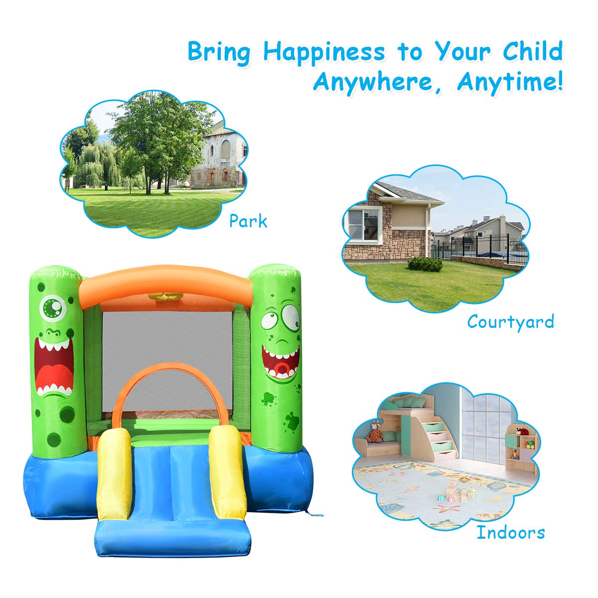 Costzon Inflatable Water Slide Bouncer Castle for Kids - Outdoor Bounce House with Basketball Hoop, Climbing Wall, Splash Pool & Water Cannon | Includes 475W Blower & Carrying Bag | Perfect for Backyard Parties, Summer Fun & Outdoor Play