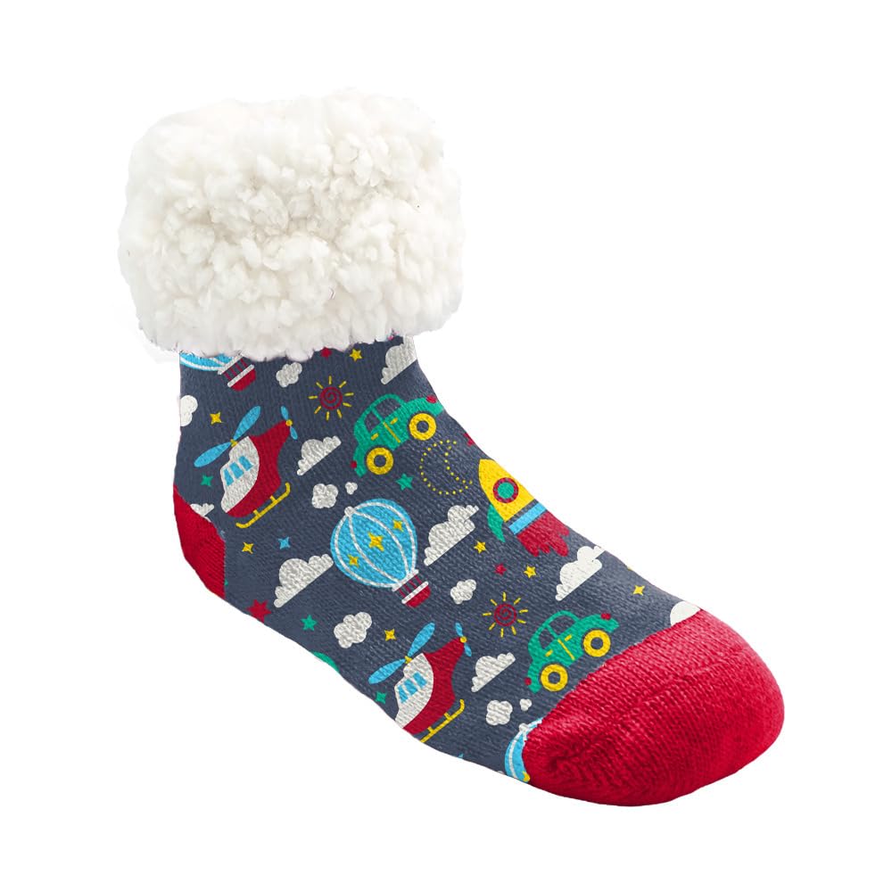 Pudus Kids Warm Cozy Recycled Slipper Socks for Boys & Girls - Eco-Friendly Winter Socks for Children - Soft Indoor/Outdoor House Slippers for Playtime & Relaxation