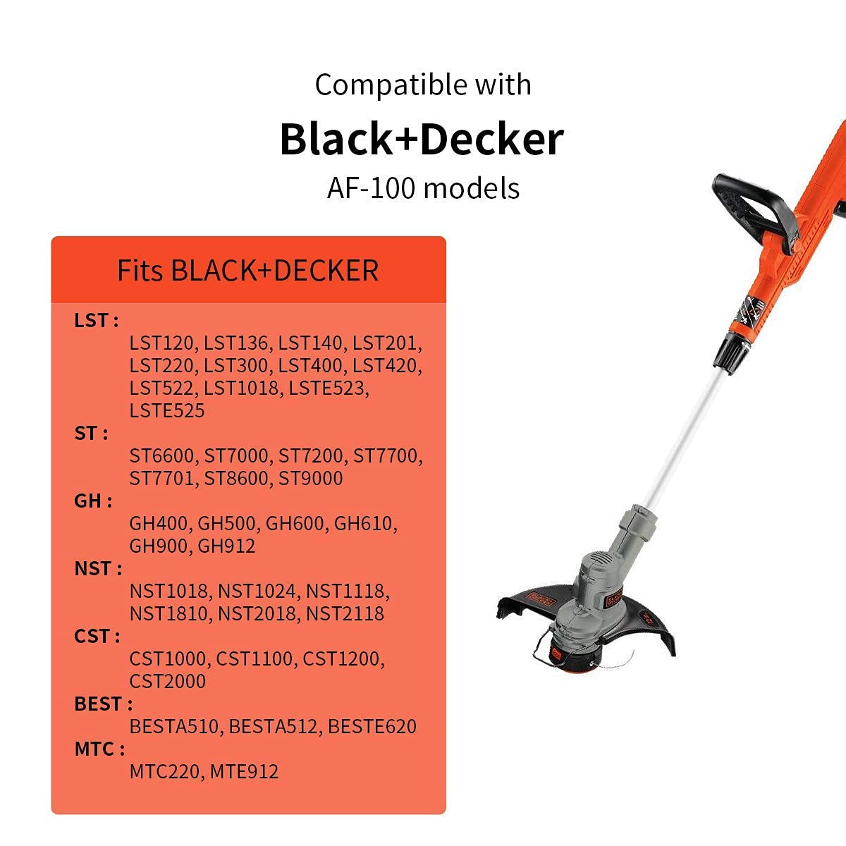 Black and Decker AF-100 String Trimmer Line Replacement - 6 Spools with Cap & Spring Included - Compatible with Trimmers and Edgers - Perfect for Lawn Care, Yard Maintenance, and Landscaping