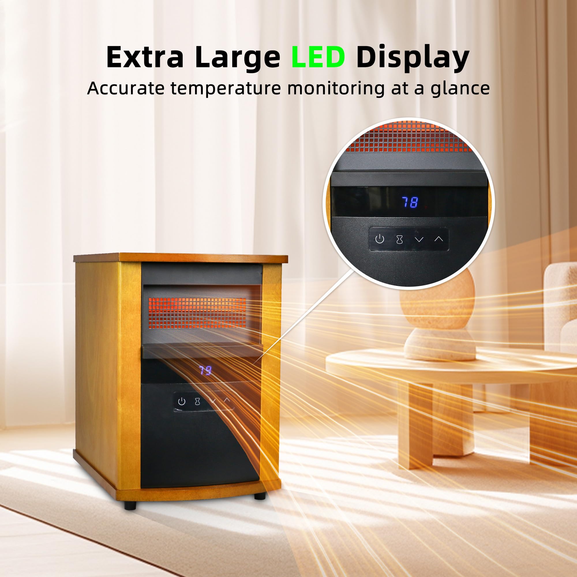 WEWARM 1500W Infrared Space Heater - Portable Electric Heater with High Heat Output, Thermostat & Remote Control, 1-12H Timer, Safety Protection for Home, Office & Bedroom | Energy Efficient Indoor Heating Solution