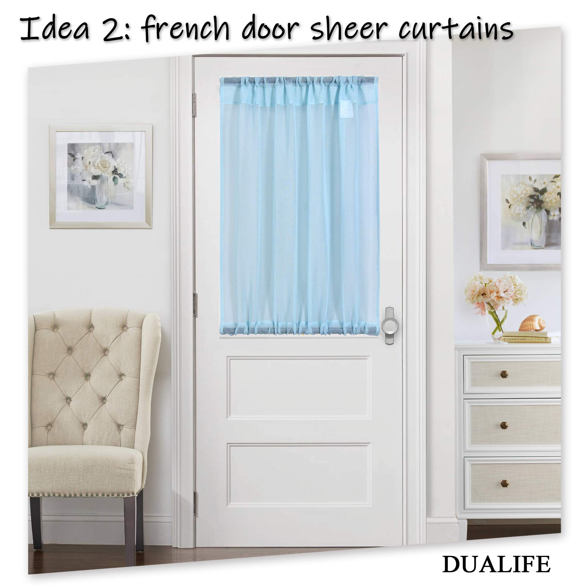 Baby Blue Short Sheer Kitchen Curtains 36 Inch - Semi-Sheer Tier Cafe Curtains with Rod Pocket, Linen Look Window Drapes for Privacy - Perfect for Basement, Bathroom & Small Windows (34x36 Inches) - Ideal for Kitchens, Breakfast Nooks & Cozy Home Decor