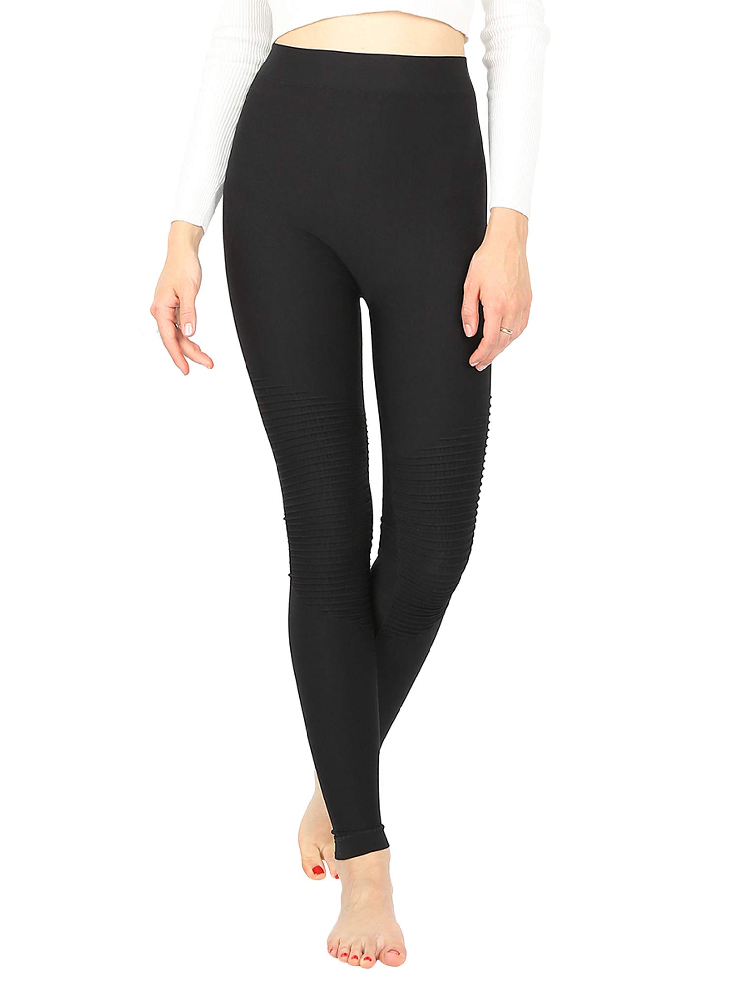 Women's High-Waist Seamless Moto Leggings - Workout Yoga Running Gym Fitness Pants (Black, Small/Medium) - Perfect for Yoga, Running & Everyday Wear