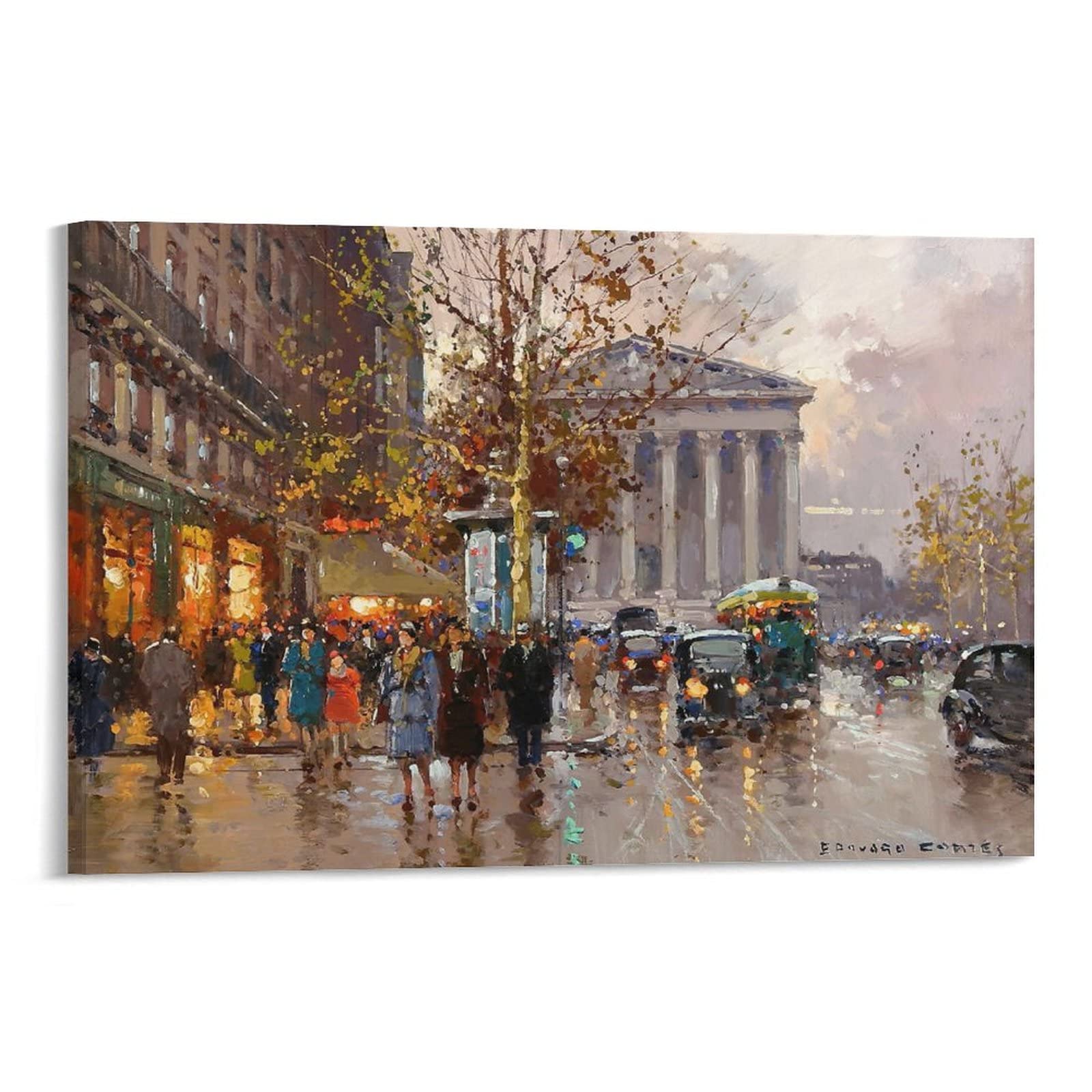 Edouard Cortes Rue Royale Madeleine Canvas Art Print - French Impressionist Painting Poster Wall Decor (24x36 Inch, 60x90cm) Framed/Unframed Options for Living Room, Bedroom & Office