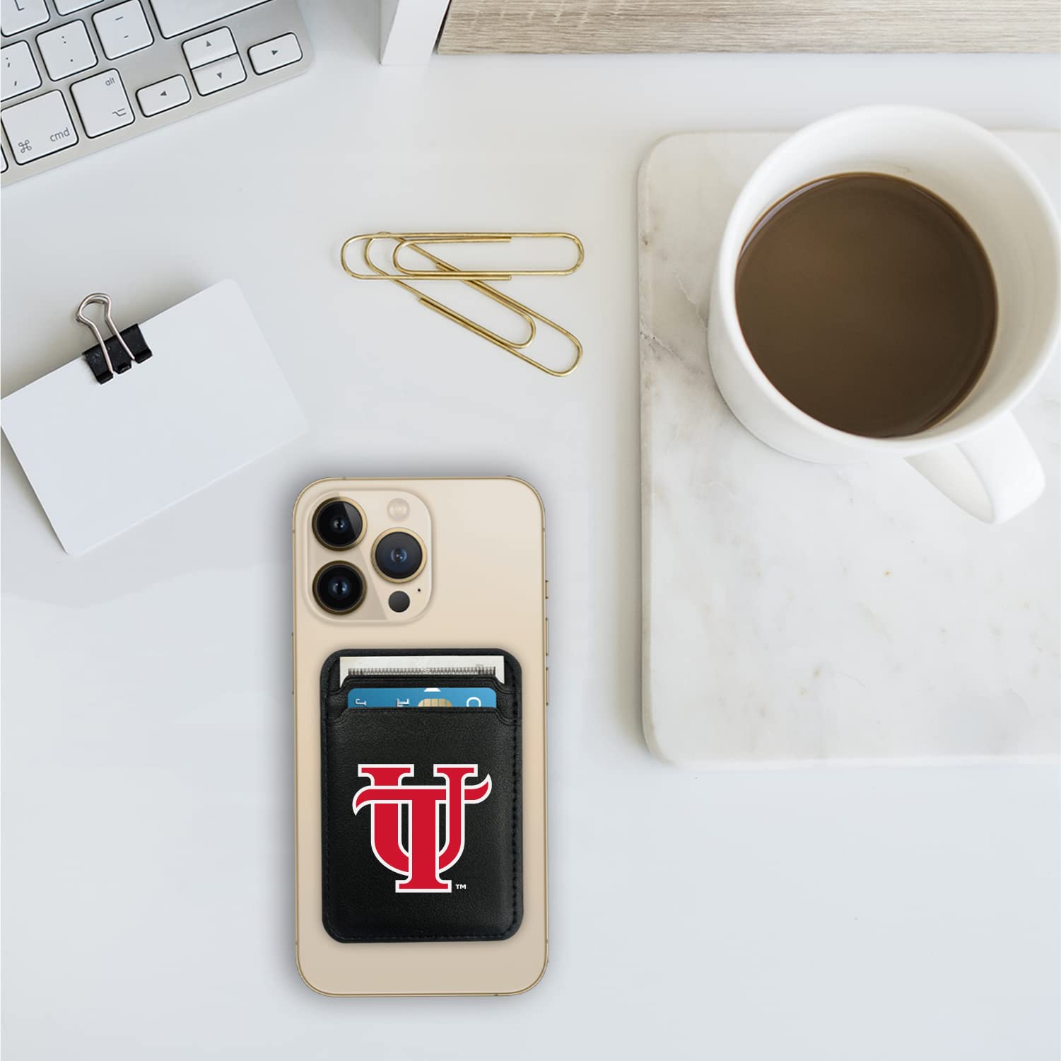 OTM Essentials University of Tampa Faux Leather Magnetic Phone Wallet Case - Slim Magsafe Compatible Wallet Sleeve for iPhone 12/13/14/15 - Perfect for Students, Travel & Everyday Use