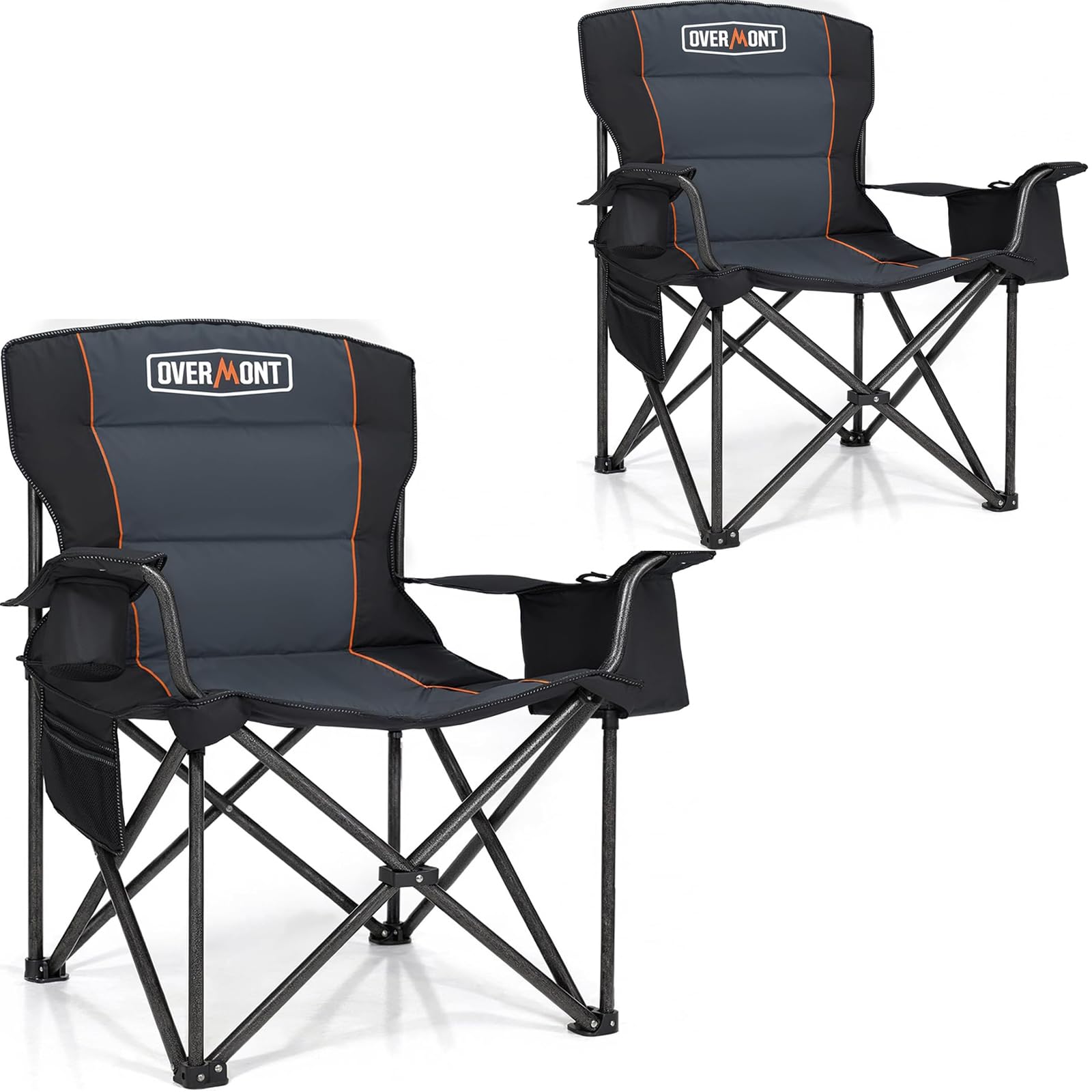 Overmont Oversized Folding Camping Chairs 2-Pack - Heavy Duty 450lbs Capacity with Padded Seat & Cooler Pockets - Portable Collapsible Outdoor Chairs for Camping, Beach, Fishing, Sports, Picnics, and Backyard Relaxation
