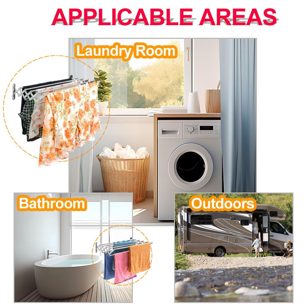 Wall Mounted Retractable Laundry Drying Rack - 24