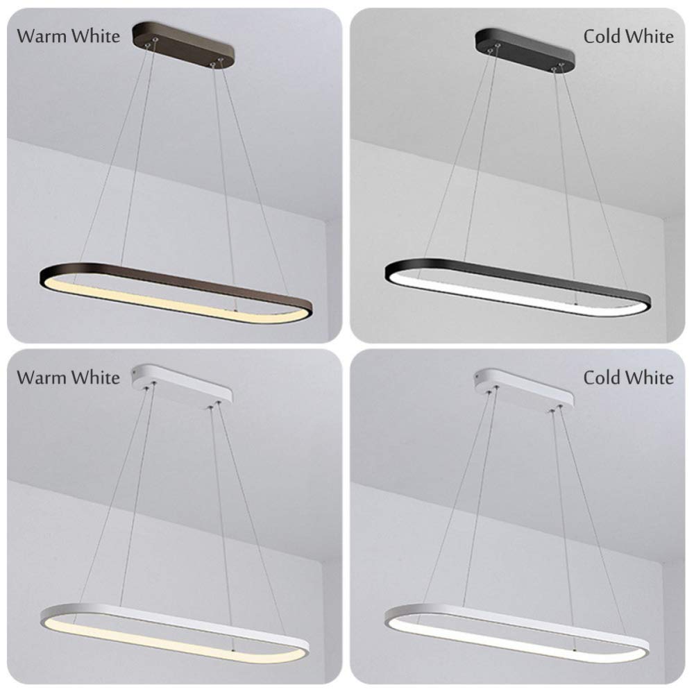 Modern Oval LED Pendant Light - Adjustable Aluminum Linear Chandelier for Living Room, Dining Table & Office (Black + Cold White, 70×20cm) - Perfect for Kitchen Islands, Bedroom Lighting & Contemporary Home Decor