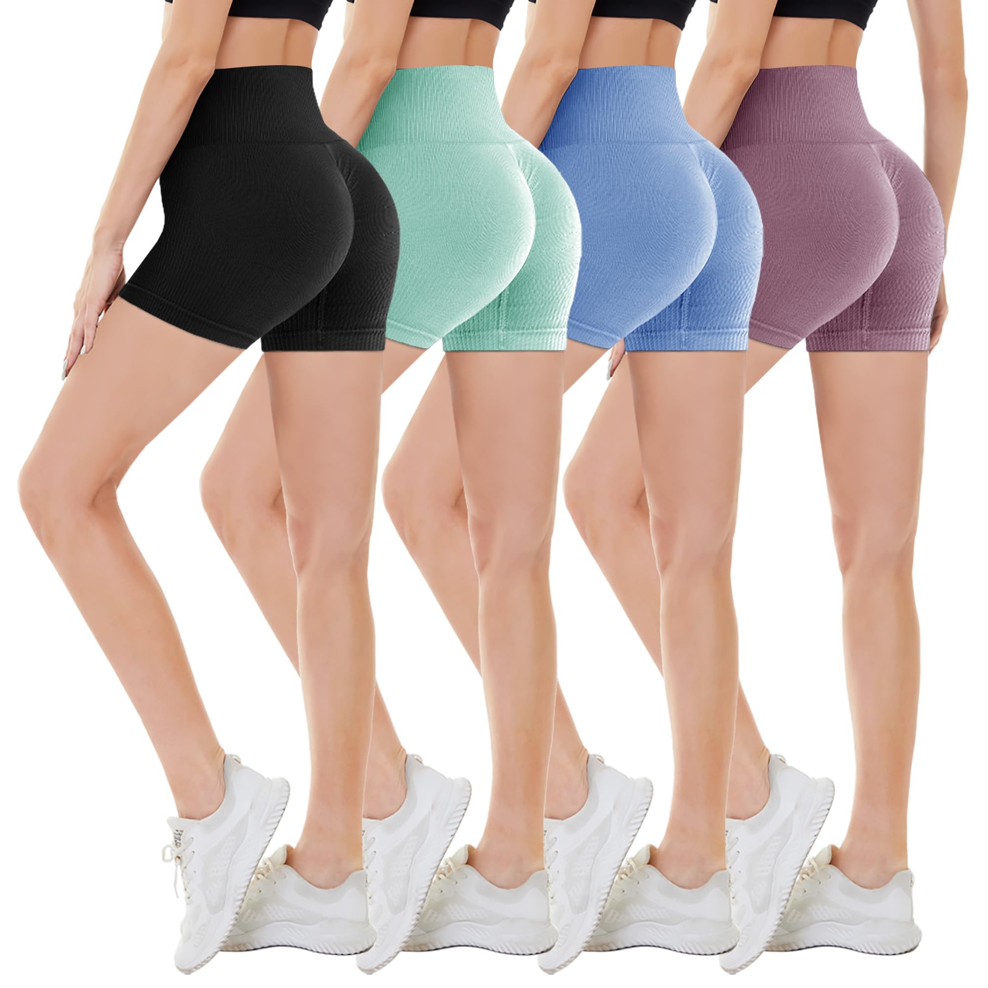 CAMPSNAIL Women's High Waist Biker Shorts 4-Pack - 8