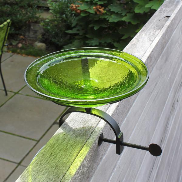 Fern Green Crackle Glass Birdbath Bowl for Garden Decor - Handmade Outdoor Bird Feeder with Crackled Texture, Perfect for Attracting Birds to Your Backyard or Patio
