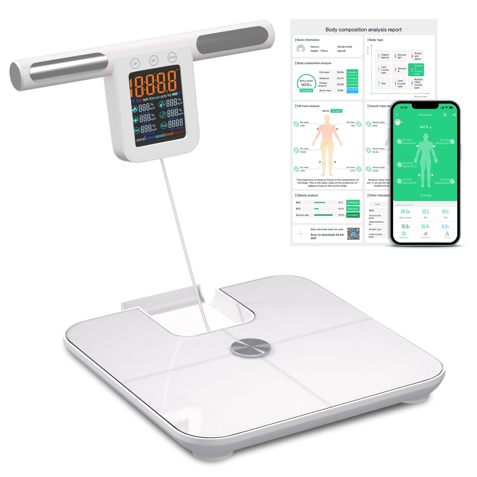 Smart Scale by Brand - 8 Electrode Body Composition Analyzer with BMI, Body Fat, Muscle Mass & Large LCD Display (396lb Capacity) - Perfect for Home Gym, Weight Loss Tracking & Health Monitoring