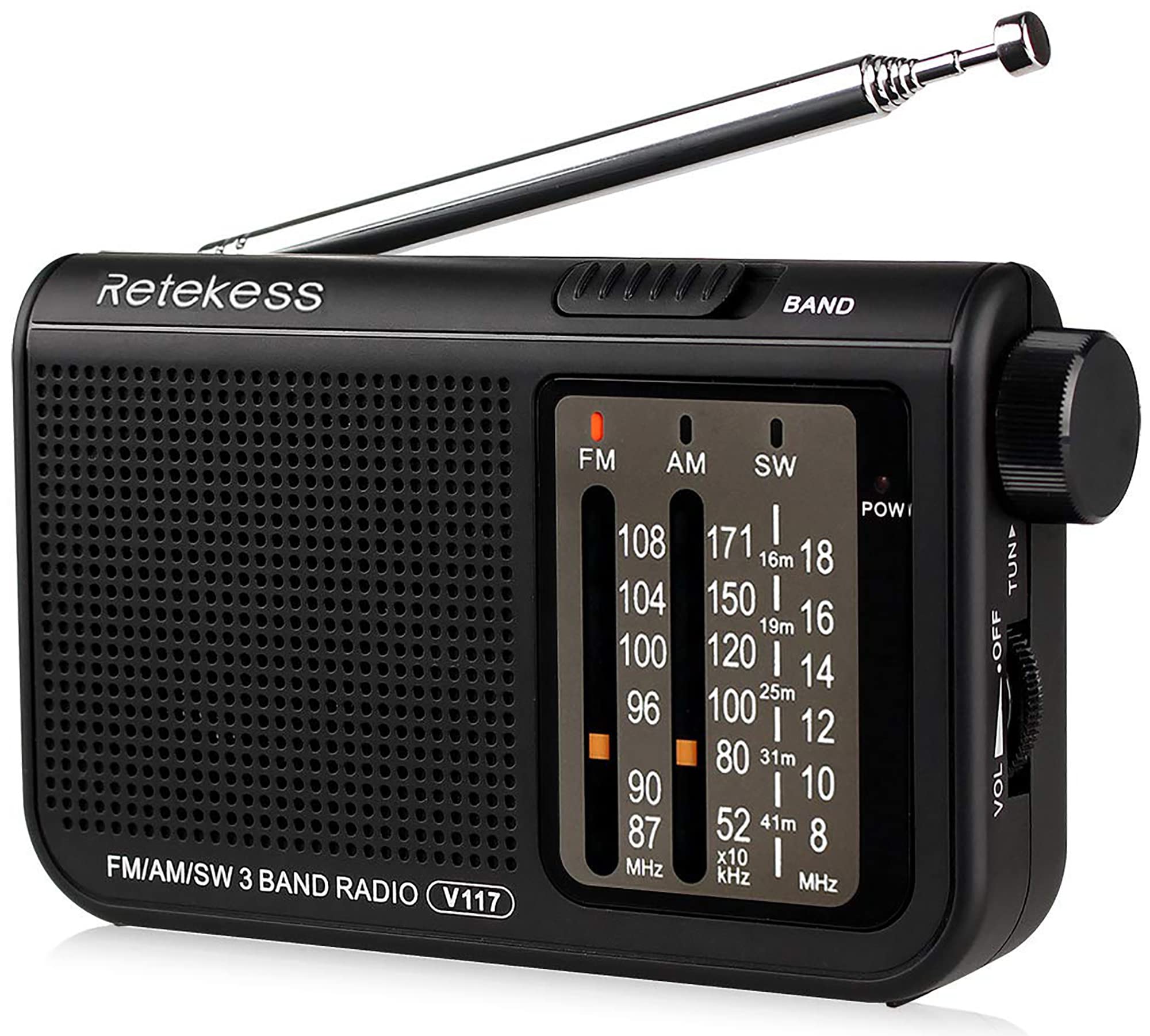 Retekess V117 Portable AM FM Shortwave Radio with Clear Dial & Best Reception - Transistor Radio for Seniors, Outdoor, Emergency, Travel (Black)
