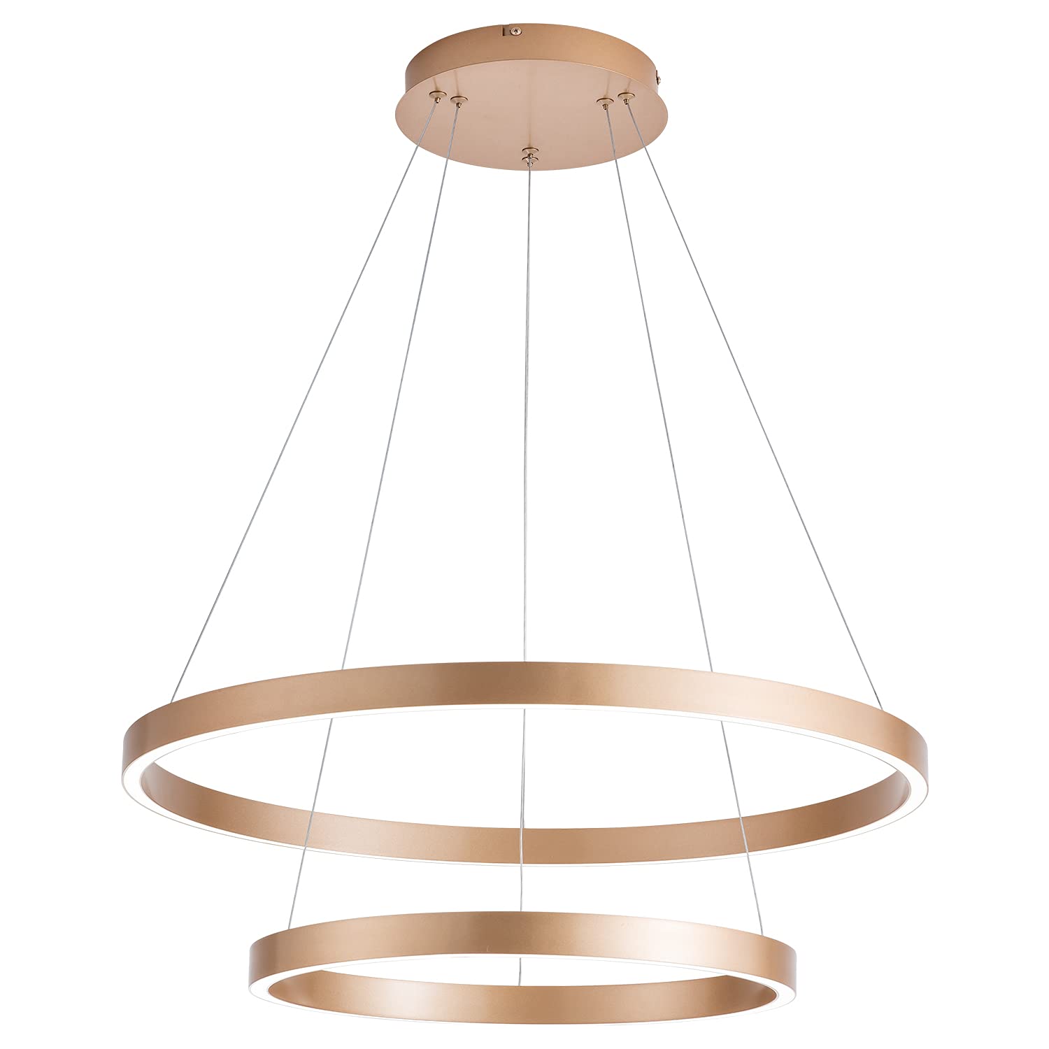 Modern LED Chandelier 2-Ring Circular Dimmable Pendant Light - Gold Finish, 6000K Cool White - Contemporary Flush Mount Lighting for Living Room, Dining Room, Bedroom - Perfect for Modern Home Decor & Ambient Lighting