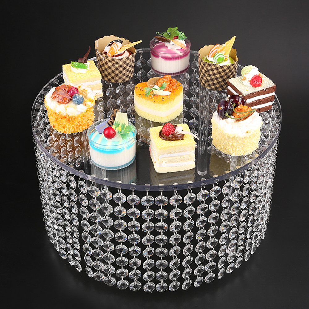 Elegant Crystal Wedding Cake Stand - Chandelier Style Round Cake Plate with Bling Accents | Perfect for Bridal Showers, Wedding Receptions & Anniversary Celebrations