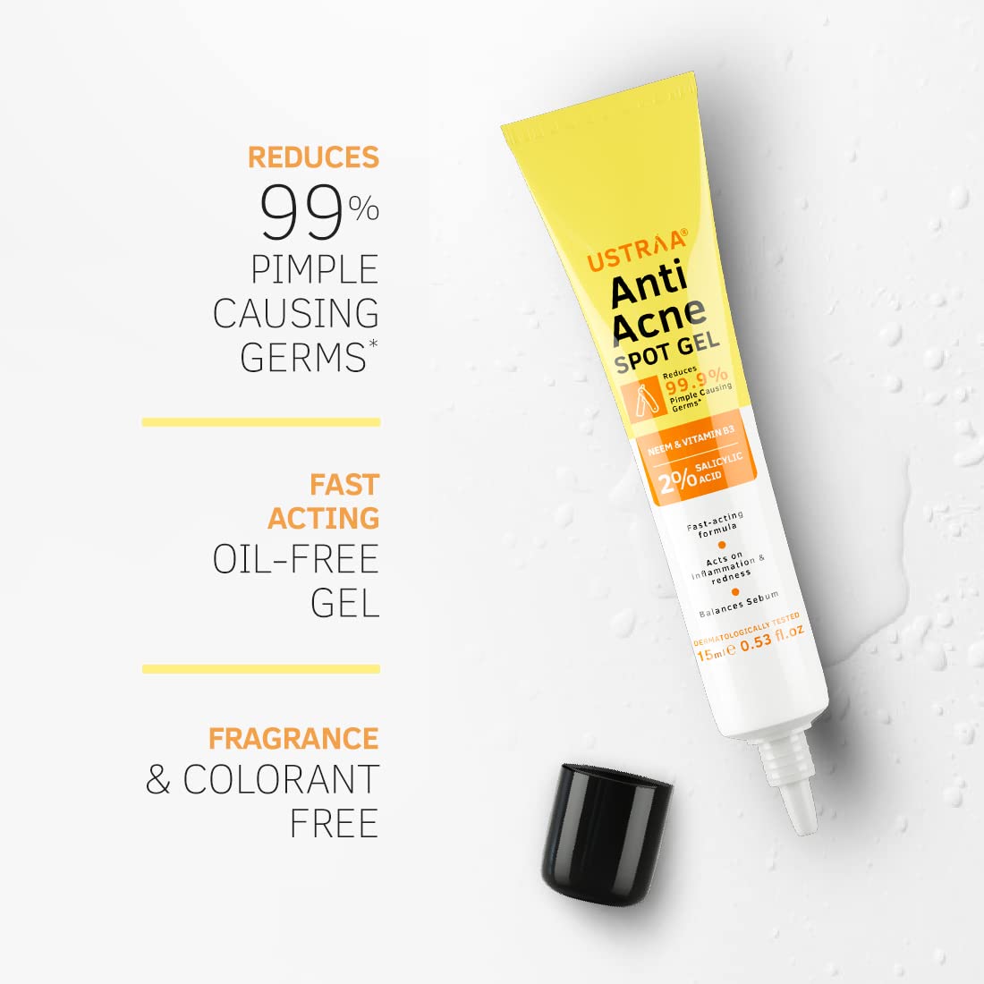Ustraa Anti-Acne Kit with 2% Salicylic Acid & Neem - Includes Spot Gel (15ml) & Face Wash (200g) - Reduces 99.9% Pimple-Causing Germs - Specially Formulated for Oily Skin - Perfect for Daily Acne Treatment & Clear Skin Care Routine