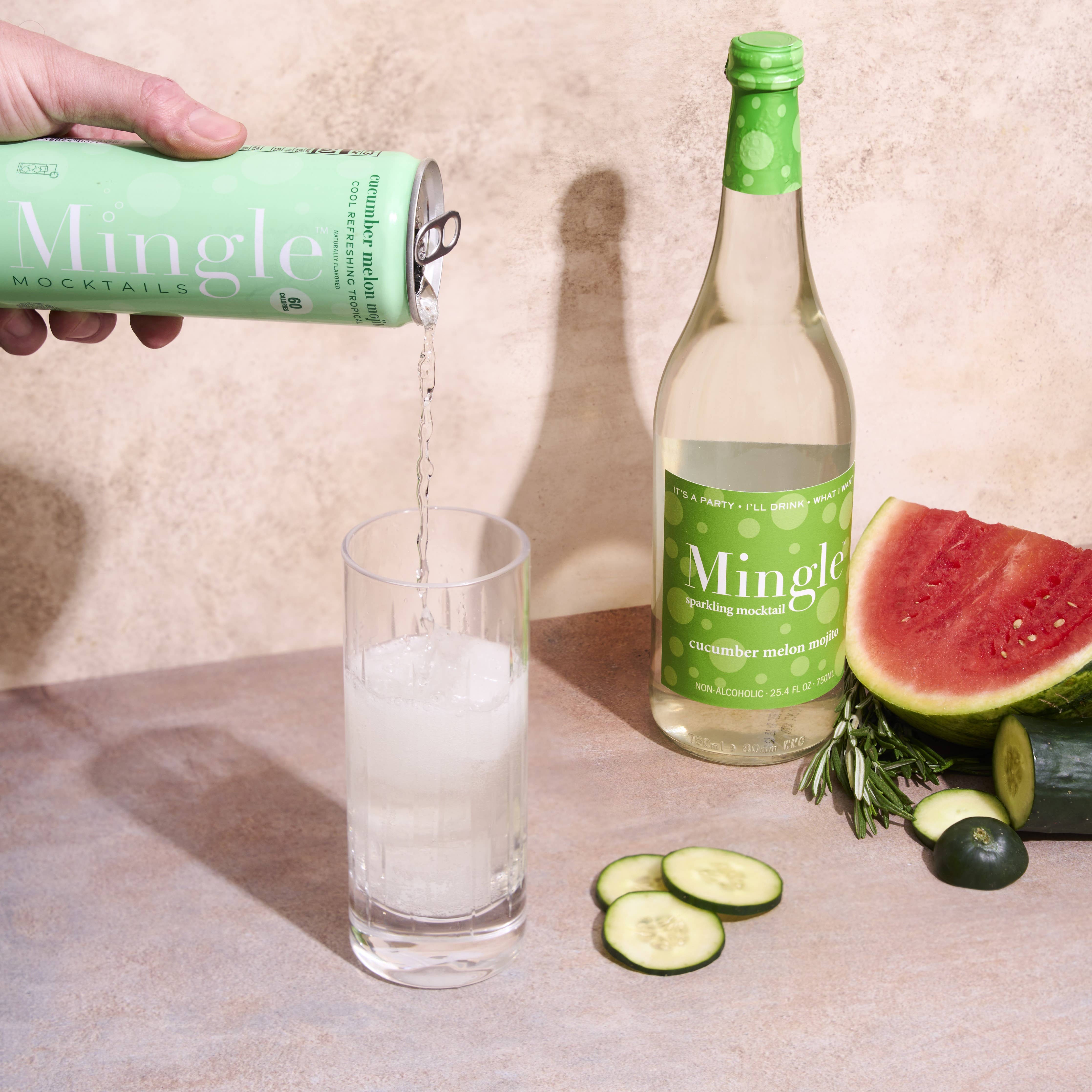 Mingle Mocktails Cucumber Melon Mojito Non-Alcoholic Drink Mix - 24 Pack (6x4 12oz Cartons) - Refreshing Summer Beverage for Parties, BBQs & Poolside Relaxation