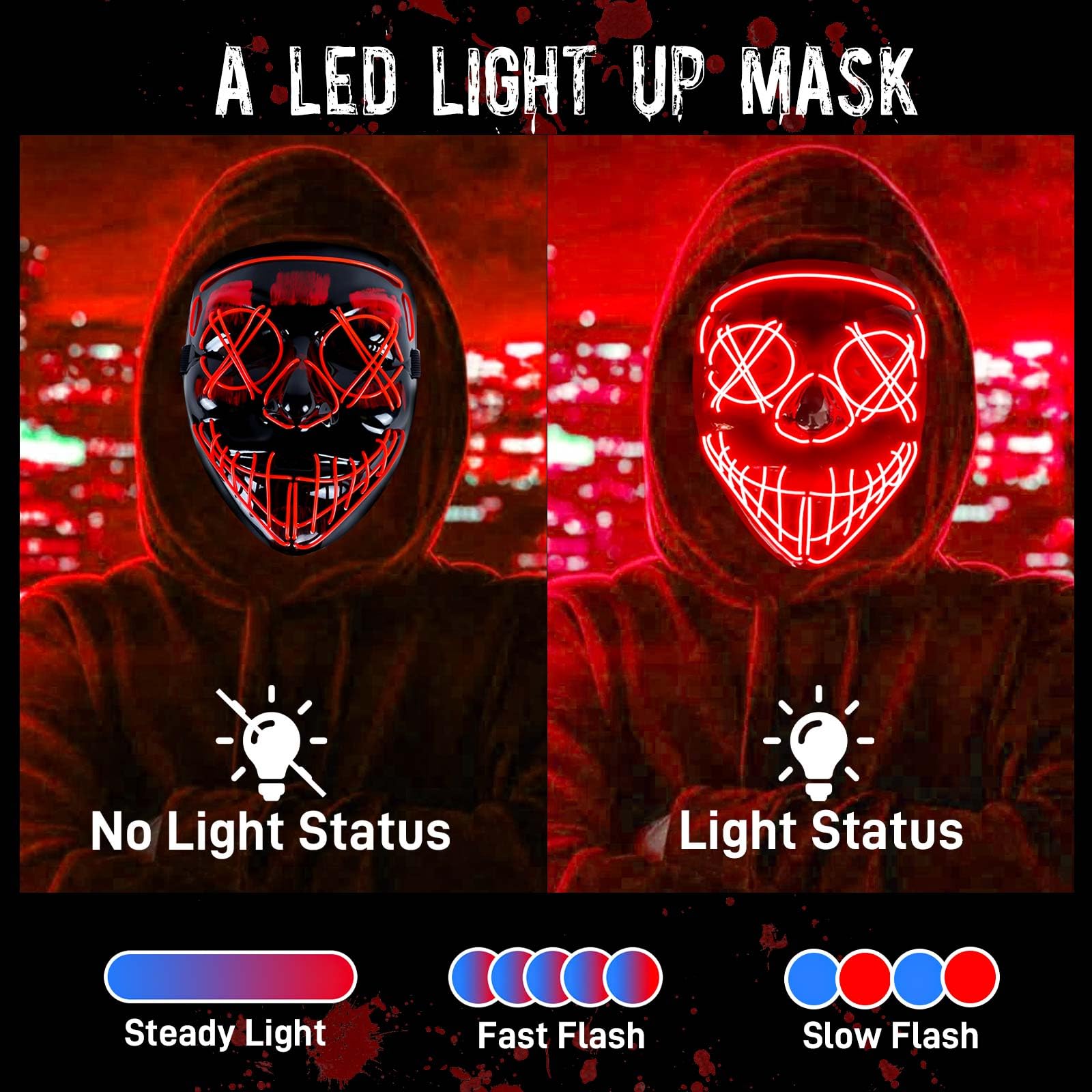 Glow-in-the-Dark LED Halloween Mask for Adults - Light Up Purge Costume Mask, Cool Party Accessory & Unique Gift for Men - Perfect for Halloween Parties, Cosplay Events & Nighttime Festivals