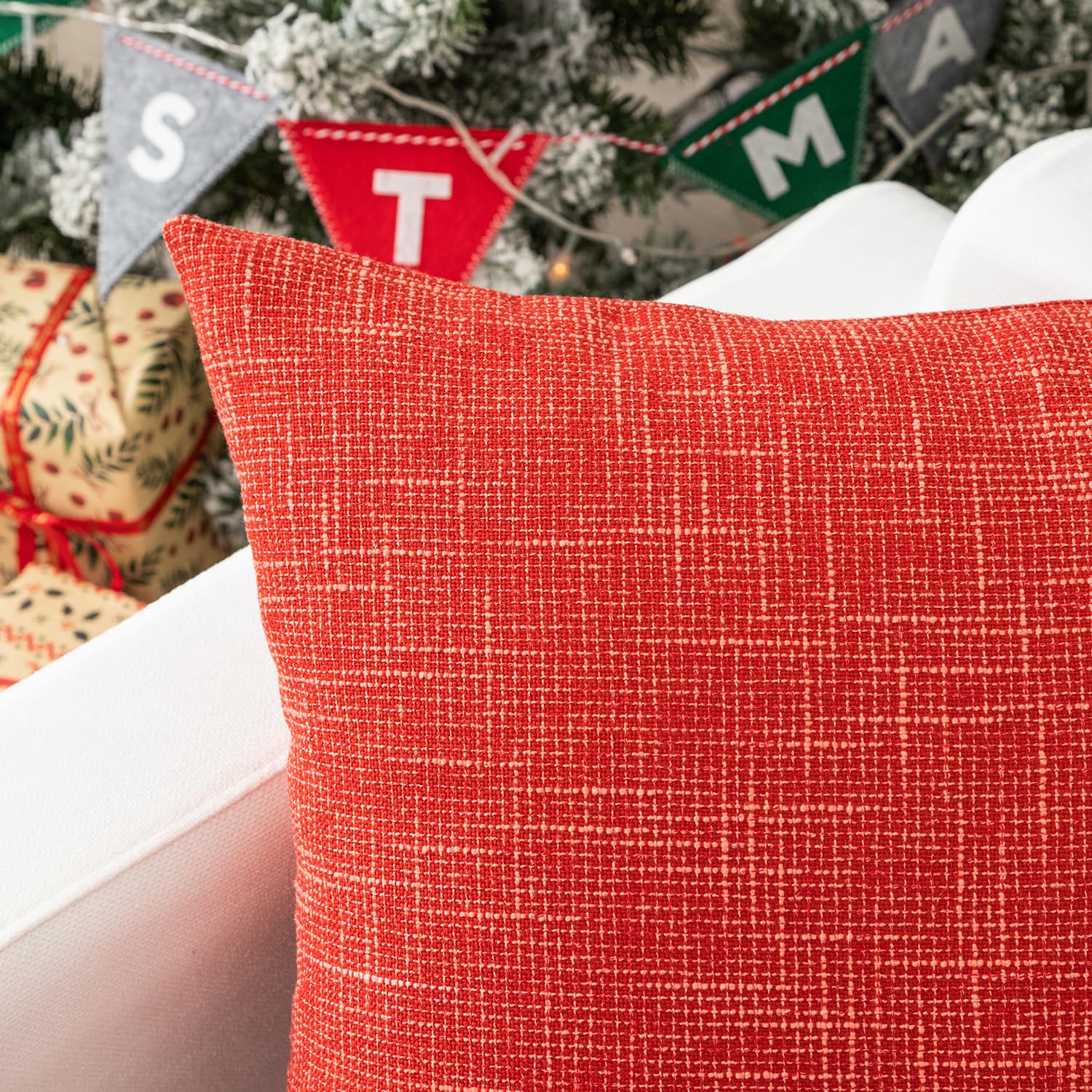 Kevin Textile Set of 2 Fall Pillow Covers - 20x20 Inch Decorative Linen Square Throw Pillow Cases for Sofa, Couch & Home Decor (Burnt Brick) - Perfect for Autumn Living Room, Bedroom & Seasonal Home Styling