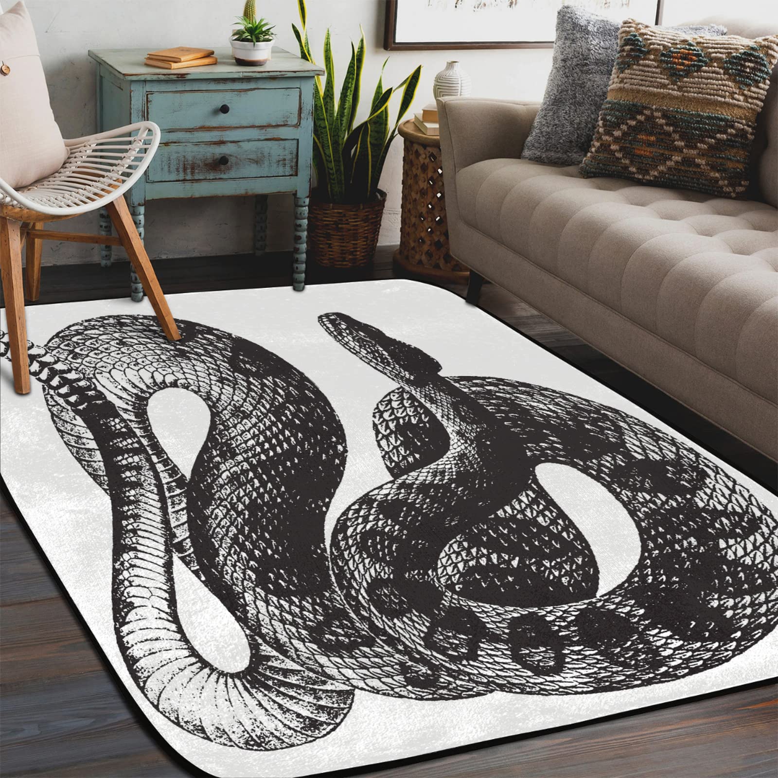 Snake Print Area Rug - Non-Slip Absorbent Doormat for Entryway, Washable Indoor Carpet - 50x80 Inch Floor Mat for Living Room, Bathroom, Nursery & Home Decor - Perfect for High Traffic Areas & Pet-Friendly Spaces