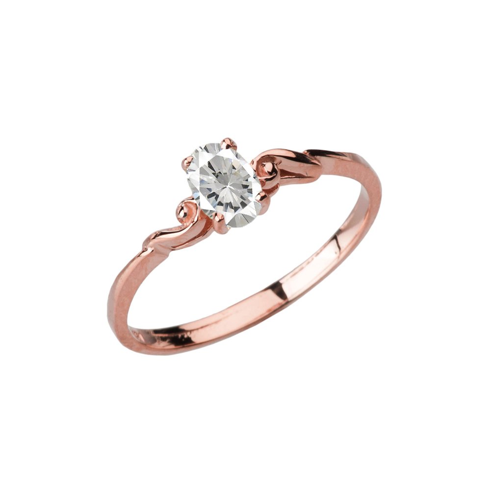 14k Rose Gold CZ Swirled Solitaire Ring for Women - Dainty Engagement & Promise Ring - Perfect for Proposals, Anniversaries, Valentine's Day Gifts