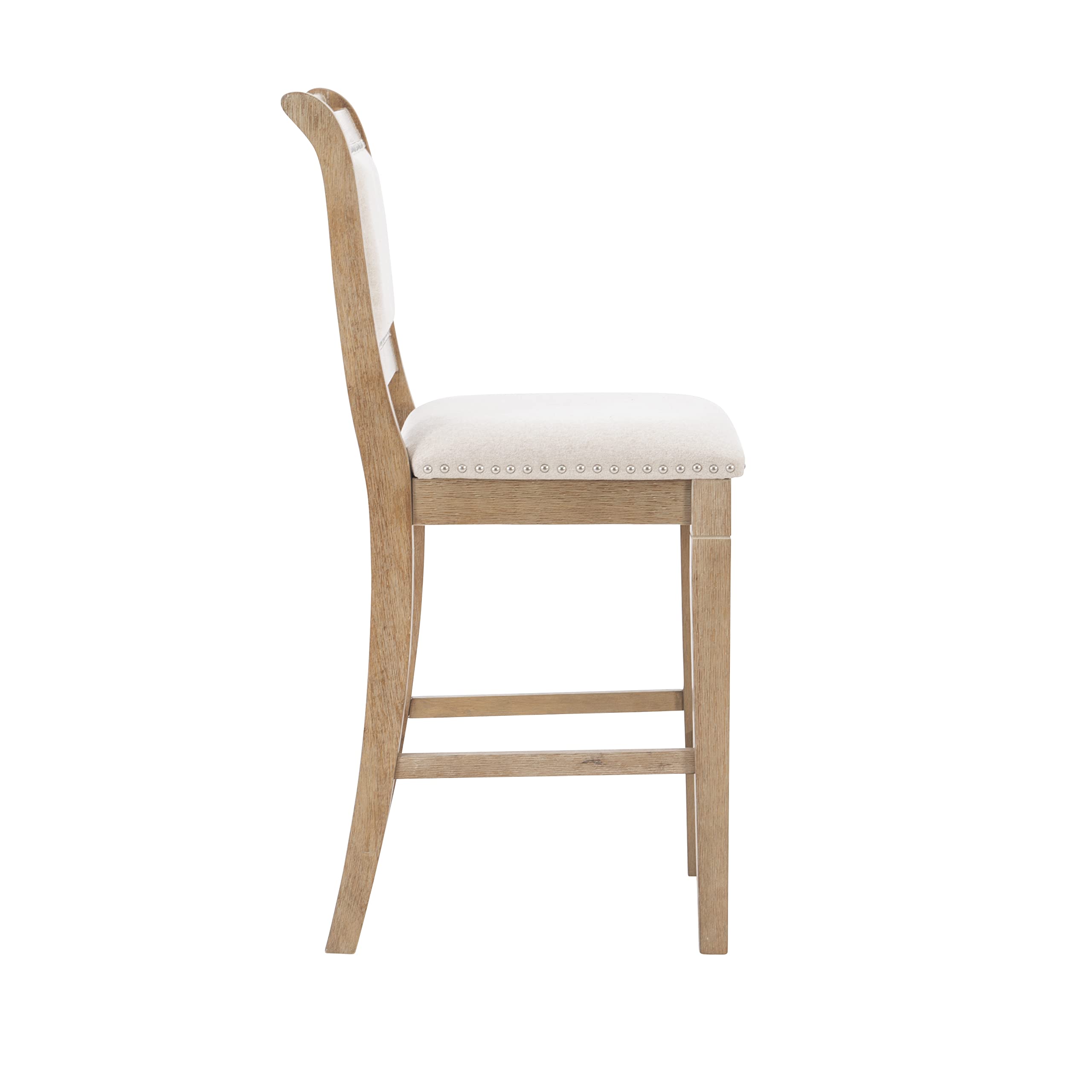 Linon Newton Natural Wood Counter Stool - Grey Wash Finish for Kitchen Island & Bar Seating - Rustic Home Decor & Dining Furniture