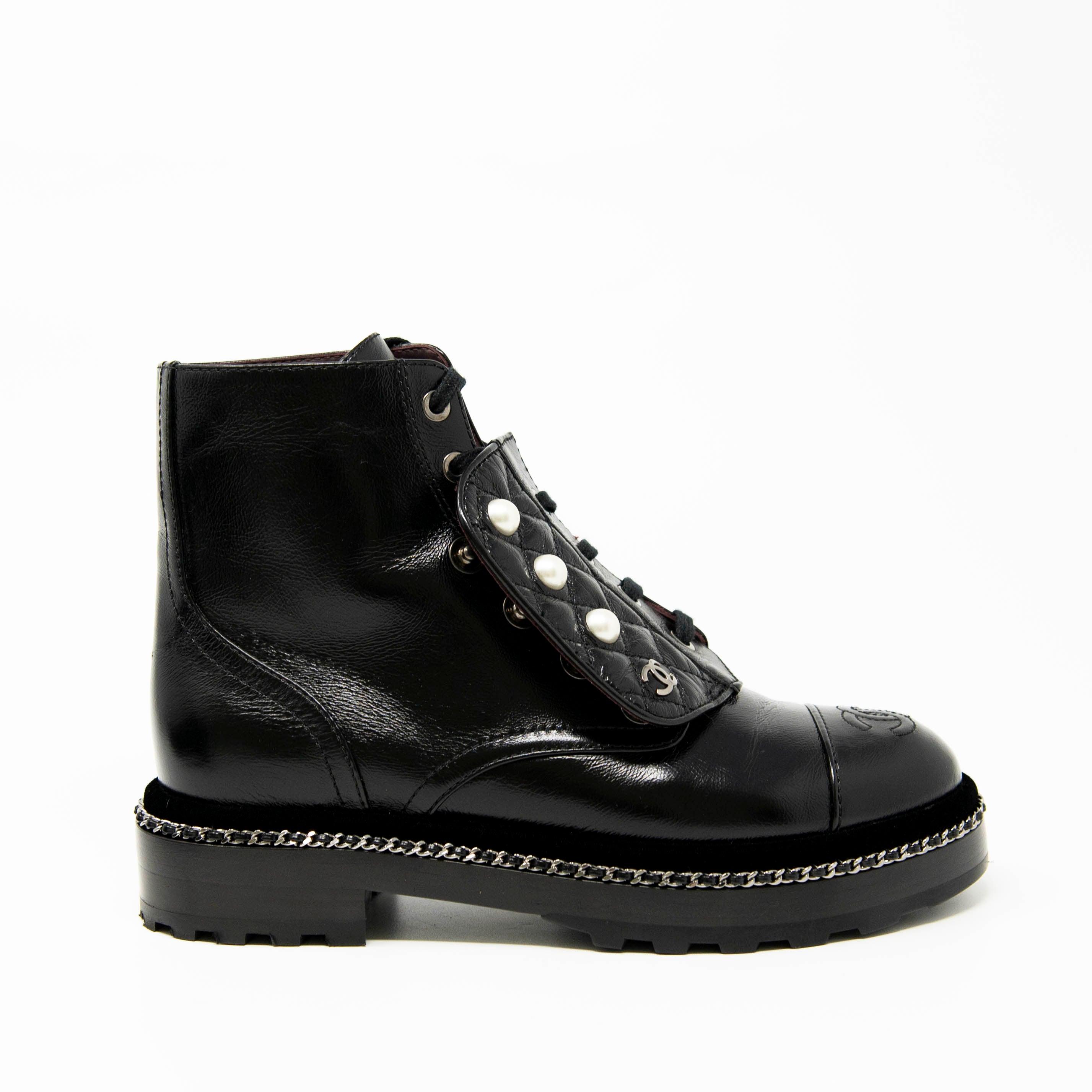Chanel Black Leather Combat Boots Women's Size 36.5 - Stylish & Comfortable Ankle Boots for Everyday Wear, Night Out & Fashion Street Style