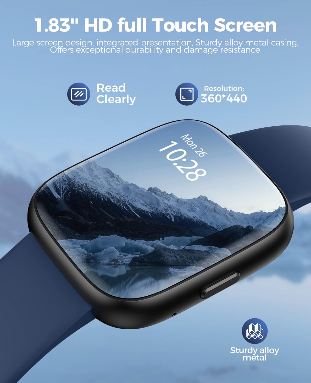 Smart Watch with Alexa Built-in, 100+ Fitness Tracker, IP68 Waterproof, Heart Rate & Sleep Monitor, 24/7 Blood Oxygen & Stress Tracking - Compatible with Android & iPhone (Blue) - Perfect for Workouts, Swimming & Daily Health Monitoring