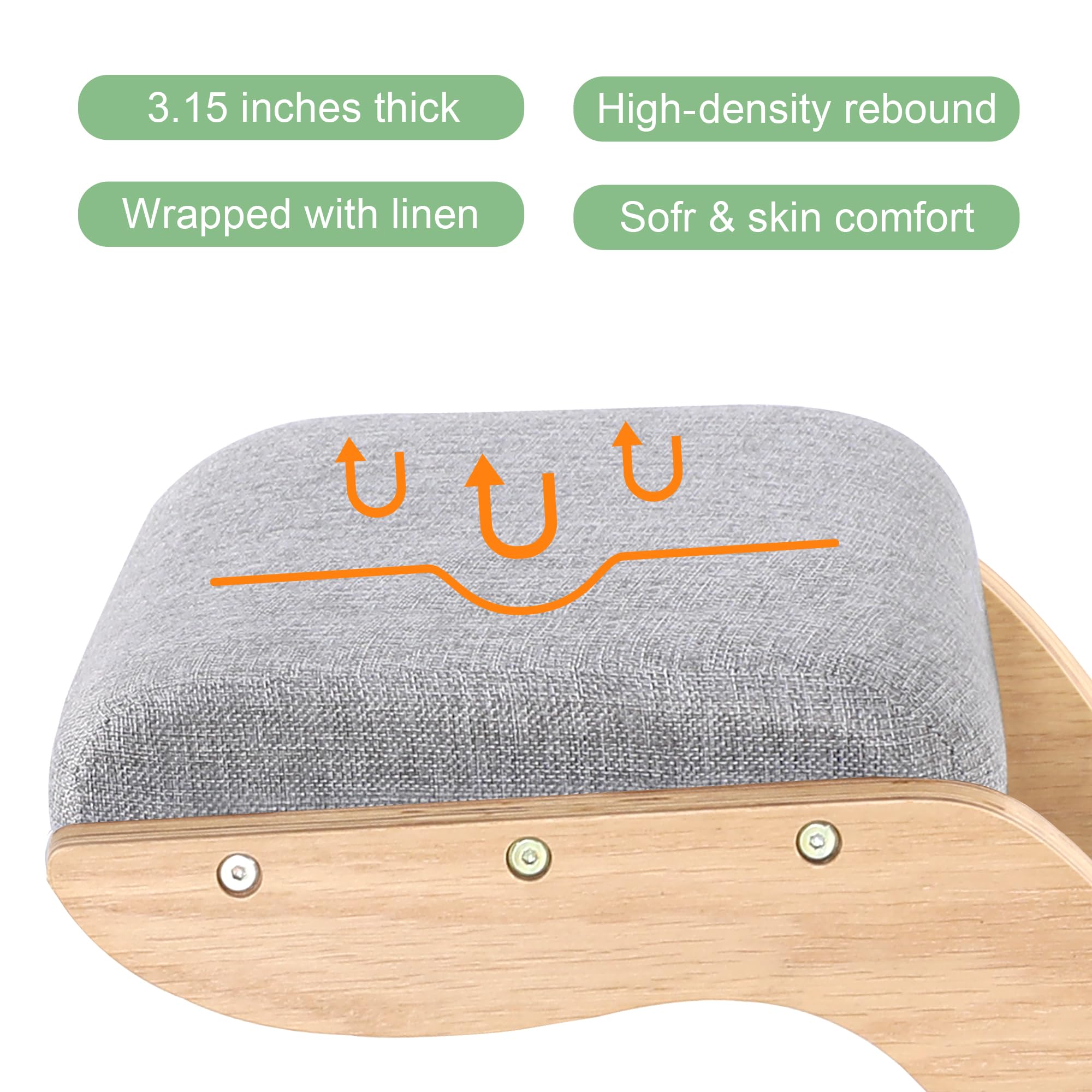 Ergonomic Kneeling Chair for Office & Home - Rocking Knee Stool with Wooden Frame & Linen Cushion - Improves Posture & Relieves Back/Neck Pain - White Oak Grey - Perfect for Meditation, Workstations & Pain Relief Therapy