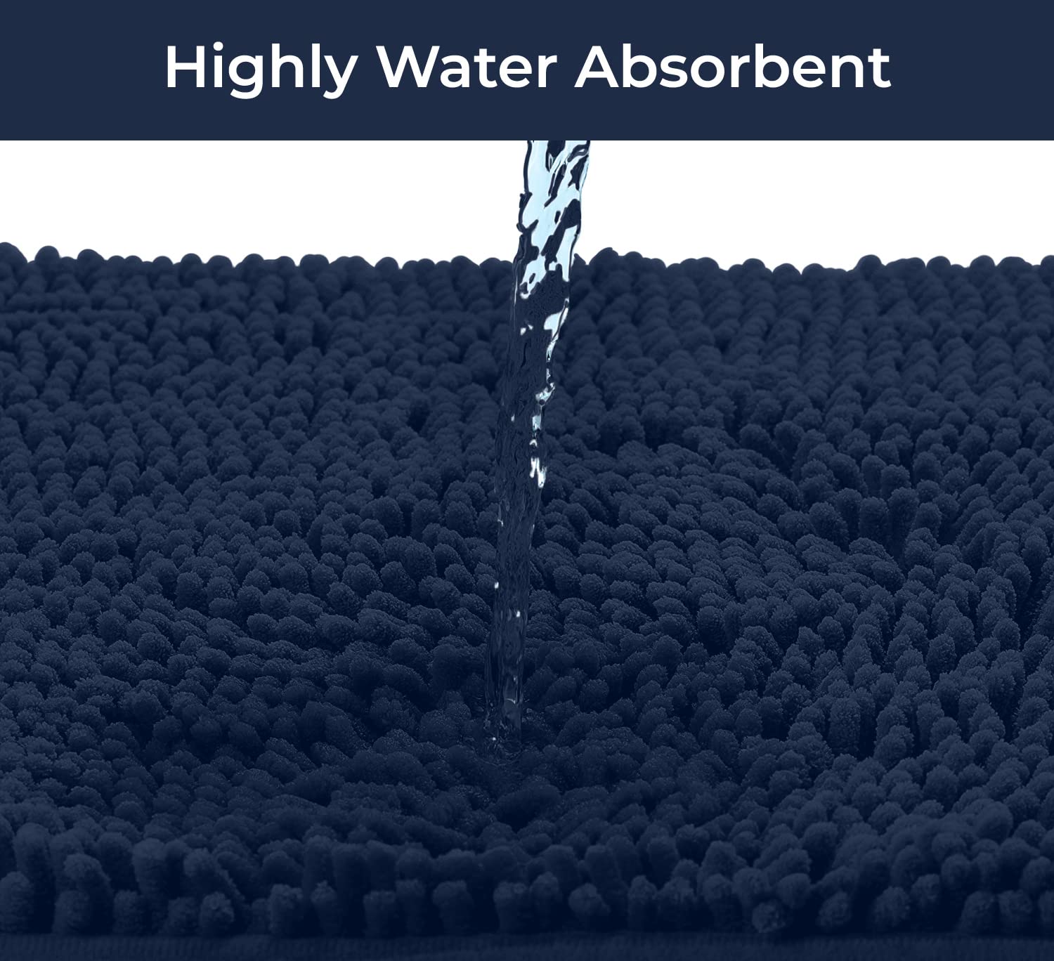 LuxUrux U-Shaped Toilet Bath Mat - Super Absorbent Non-Slip Contoured Rug for Toilet Base, Soft Plush Chenille Fabric, Machine Washable (20x20 Inches, Navy Blue) | Perfect Bathroom Floor Mat for Toilet Area, Prevents Slips & Absorbs Water Quickly