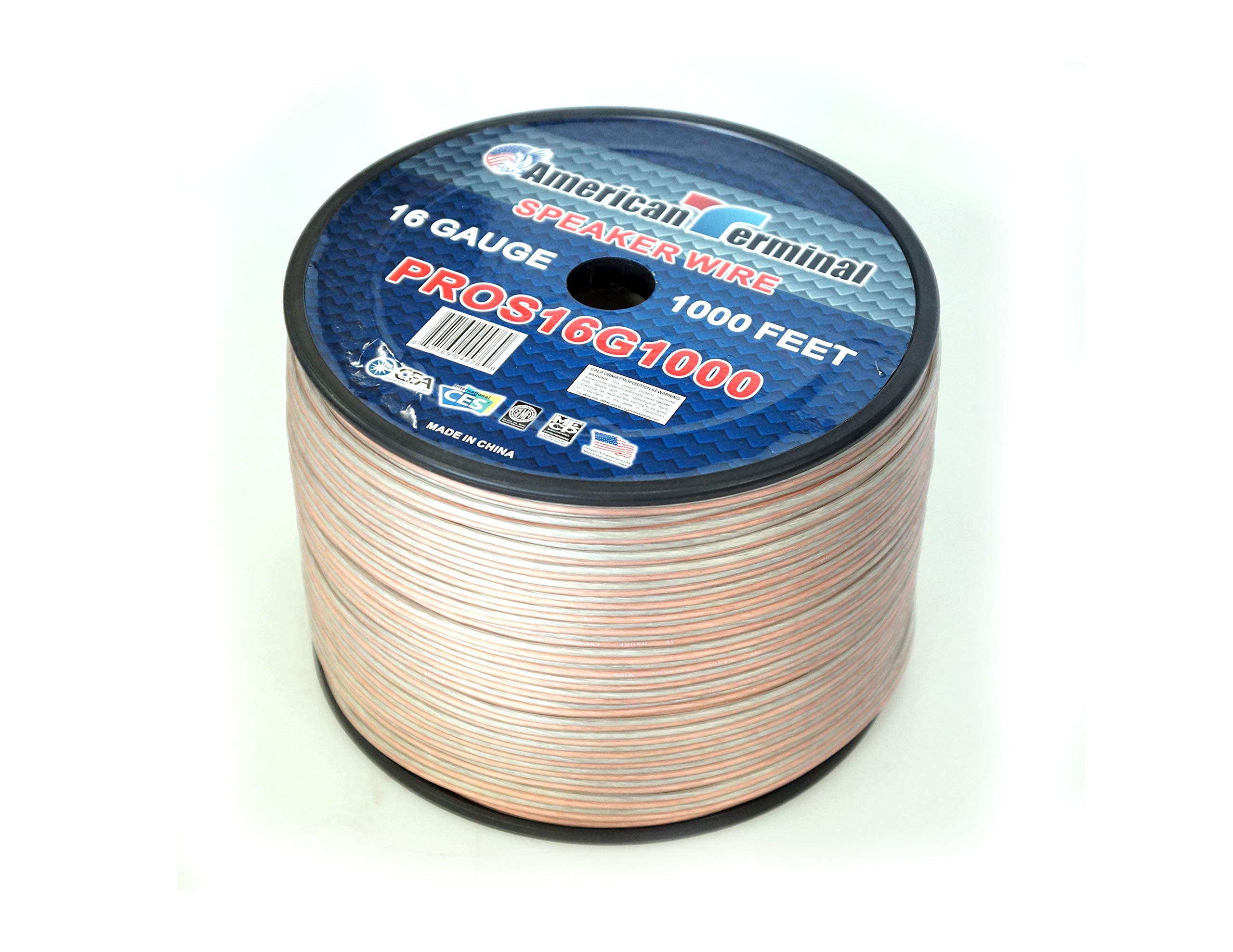 PROS16G1000 16 Gauge Pro Series Clear Speaker Wire - 1000 ft. High-Quality Audio Cable for Home Theater, Car Audio & Surround Sound Systems