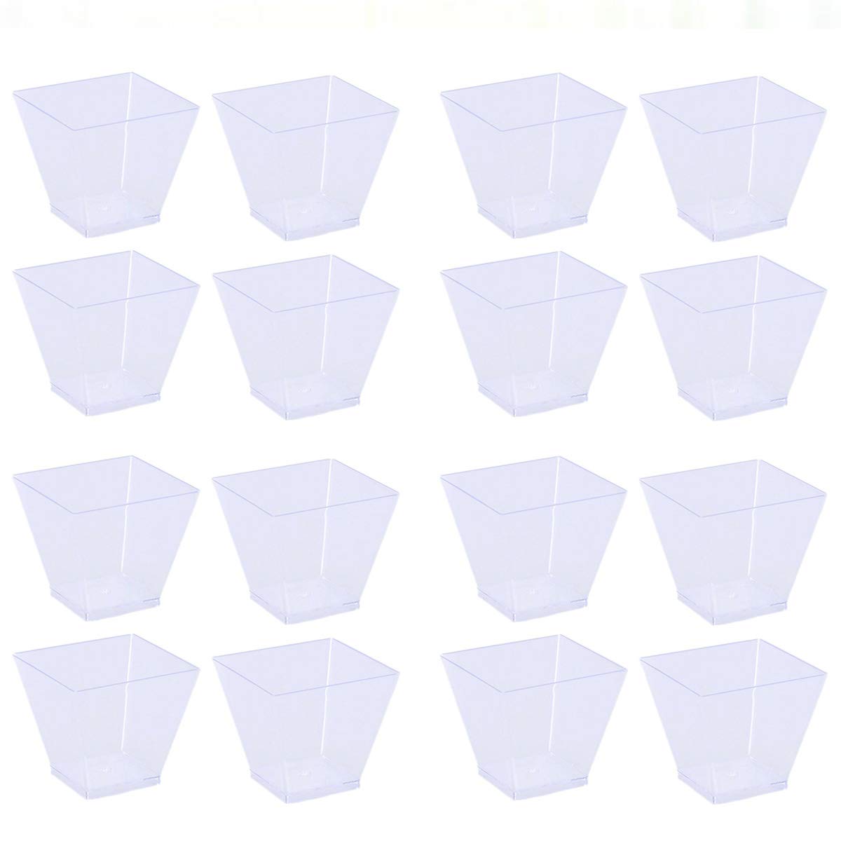 Amosfun 20 Pack 60ml Disposable Plastic Portion Cups - Trapezoidal Mousse Cups for Jelly, Yogurt, Dessert, Party Serving & Food Sampling | BPA-Free, Leak-Proof Containers for Catering, Restaurants & Home Use