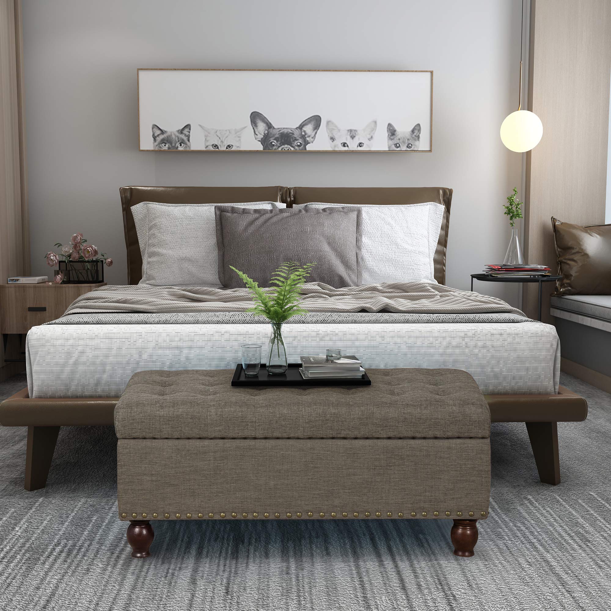 Storage Ottoman Bench with Wooden Legs - Upholstered Rectangle Storage Seat for Bedroom & Living Room | End of Bed Storage Bench, Multi-Functional Furniture for Home Organization & Extra Seating