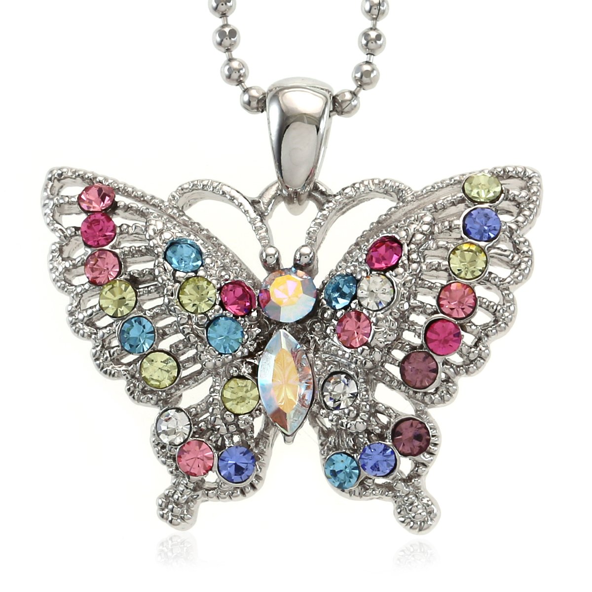 Butterfly Necklace for Women - Pink Purple Blue Rhinestone Pendant Charm Animal Jewelry - Perfect for Parties, Weddings & Everyday Fashion Accessories