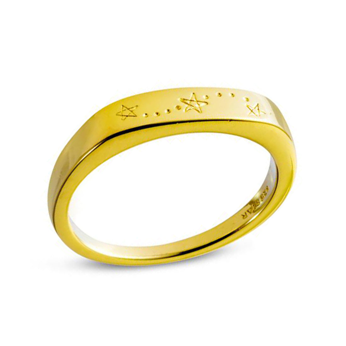 Tri Star Signet Ring Gold - Vintage Style 14K Gold Plated Signet Ring for Men & Women - Perfect for Gifts, Weddings, and Everyday Elegance