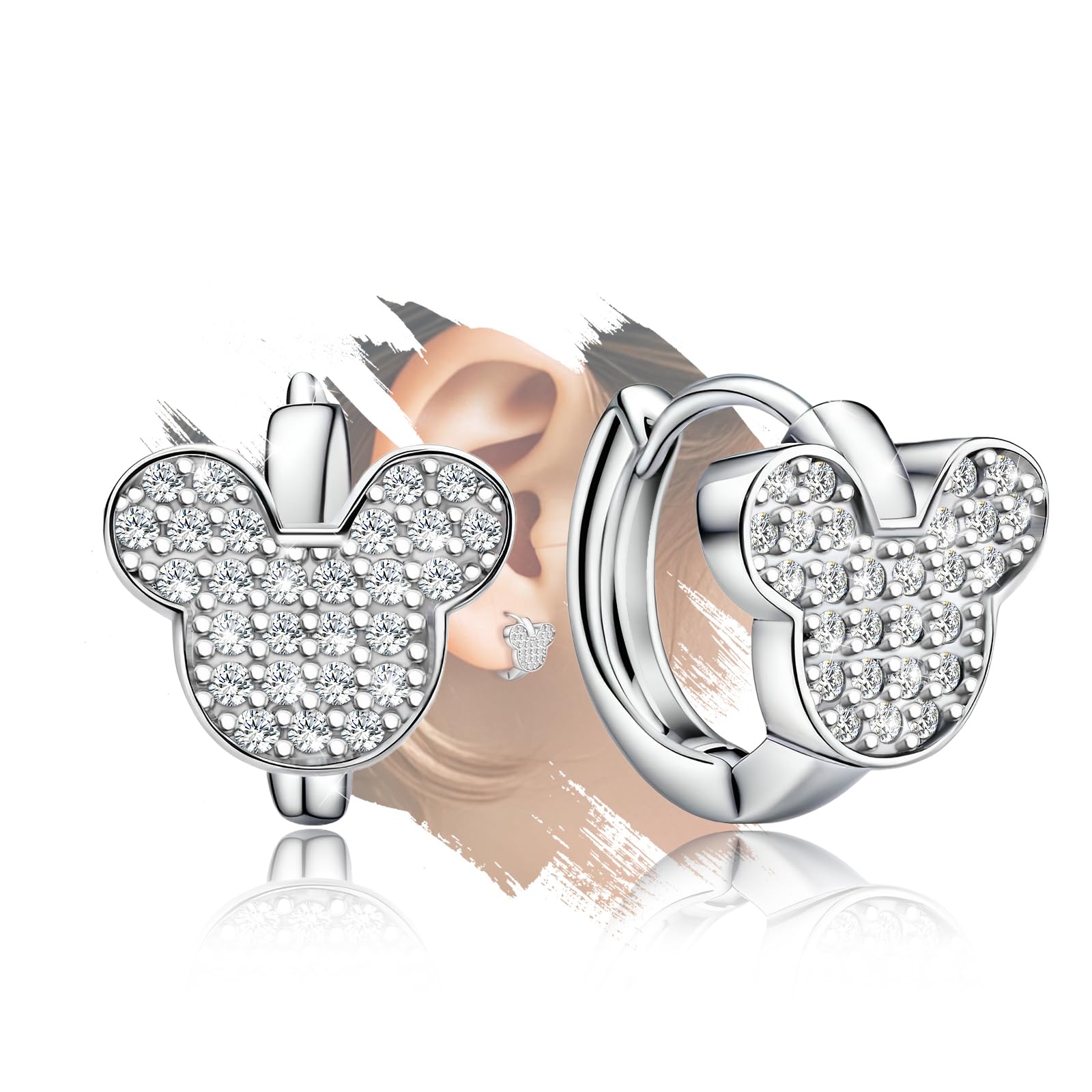 Hypoallergenic Sterling Silver Mouse Hoop Earrings with Cubic Zirconia - Dainty Cute Loop Earrings for Women Girls Teens - Perfect Christmas Birthday Gift for Daughter - Great for Everyday Wear, Parties & Special Occasions