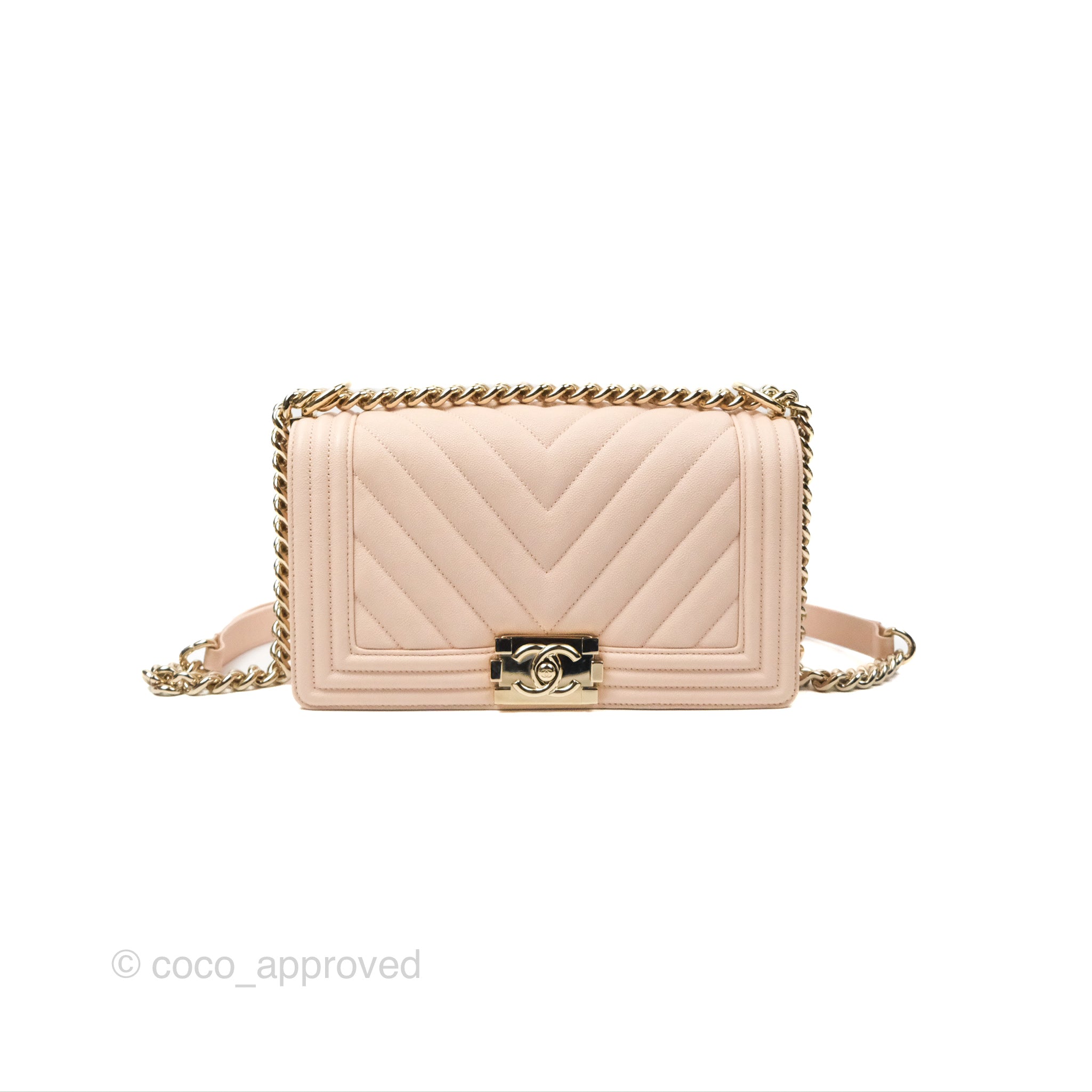 Chanel Chevron Medium Boy Bag in Light Pink Caviar Leather with Gold Hardware - Luxury Crossbody Bag for Women, Perfect for Parties & Evening Events