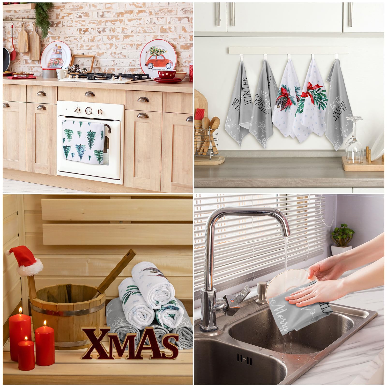 Macarrie 6-Piece Christmas Kitchen Towel Set - Snowflake, Tree & Mistletoe Designs | Holiday Dish Cloths & Hand Towels for Farmhouse Decor | Perfect for Christmas Cooking, Baking & Winter Home Decor