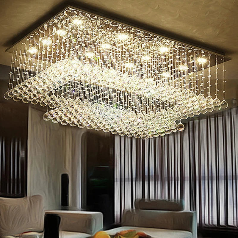Modern Raindrop Crystal Rectangle Chandelier - Elegant Dining Room Lighting Fixture for Home Decor & Wedding Venues