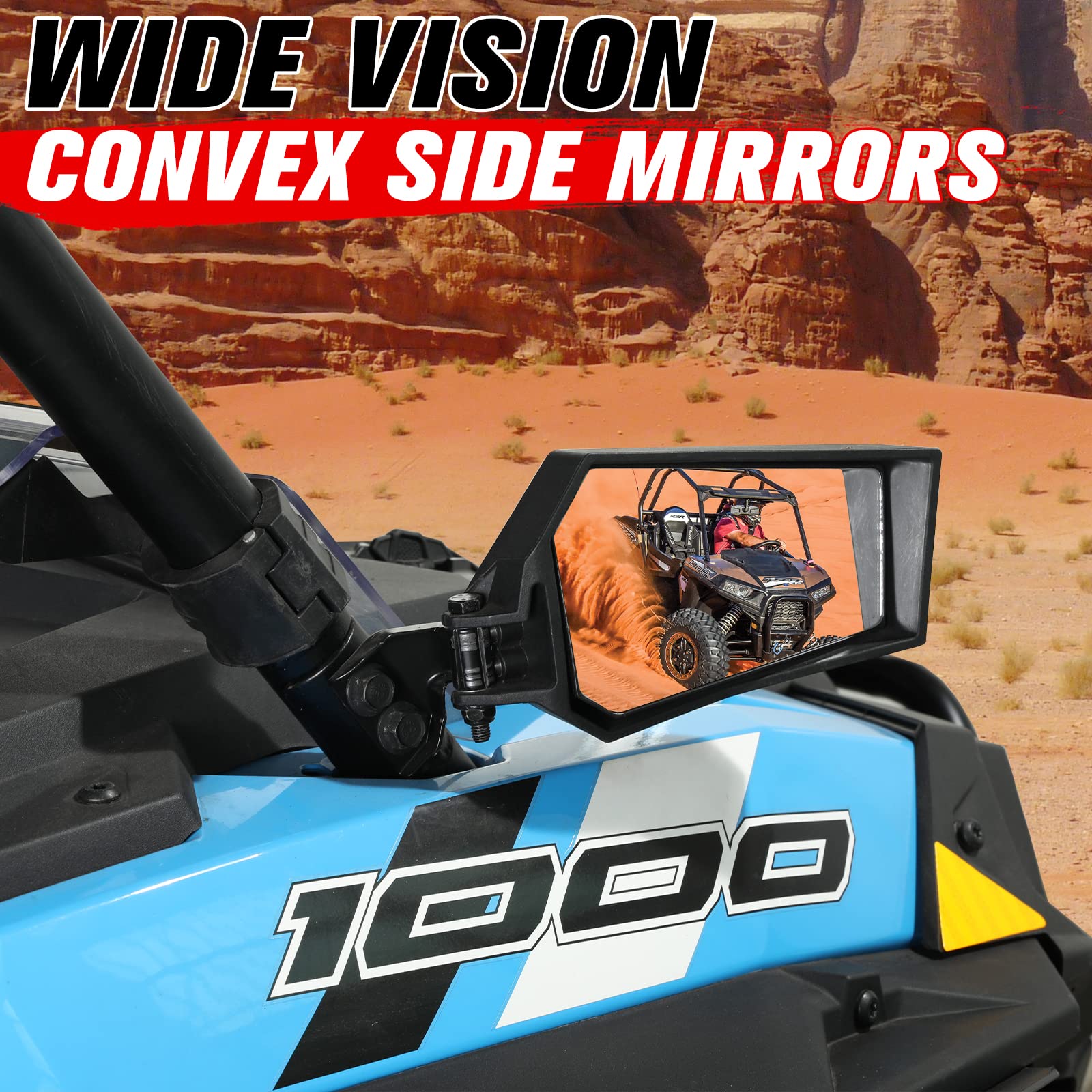 UTV PRO Folding Rearview Side Mirrors for 2014-2023 Polaris RZR Turbo XP/XP4 1000 & Trail 900 - Adjustable Black Off-Road Mirrors Replacement for OEM #2881198 - Perfect for Trail Riding, Dune Bashing & Off-Road Adventures