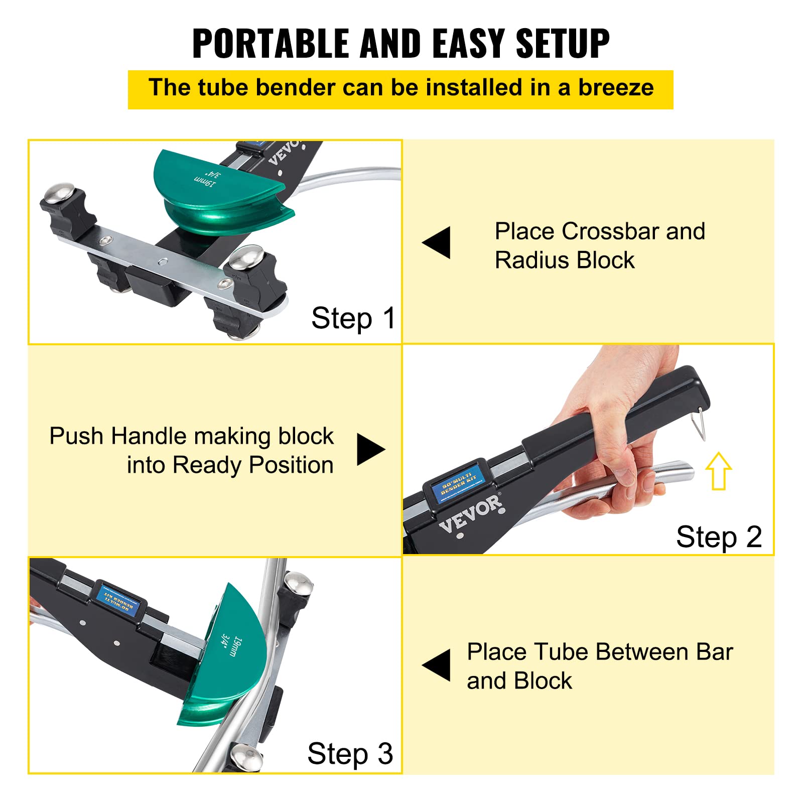 VEVOR Copper Pipe Bender Kit with 7 Colorful Dies (1/4-7/8 inch) - 90° Forward & Reverse Bending Tool for 6-22mm Copper & Aluminum Tubes - Includes Reverse Bend Attachment - Perfect for Plumbing, HVAC, and DIY Home Improvement Projects