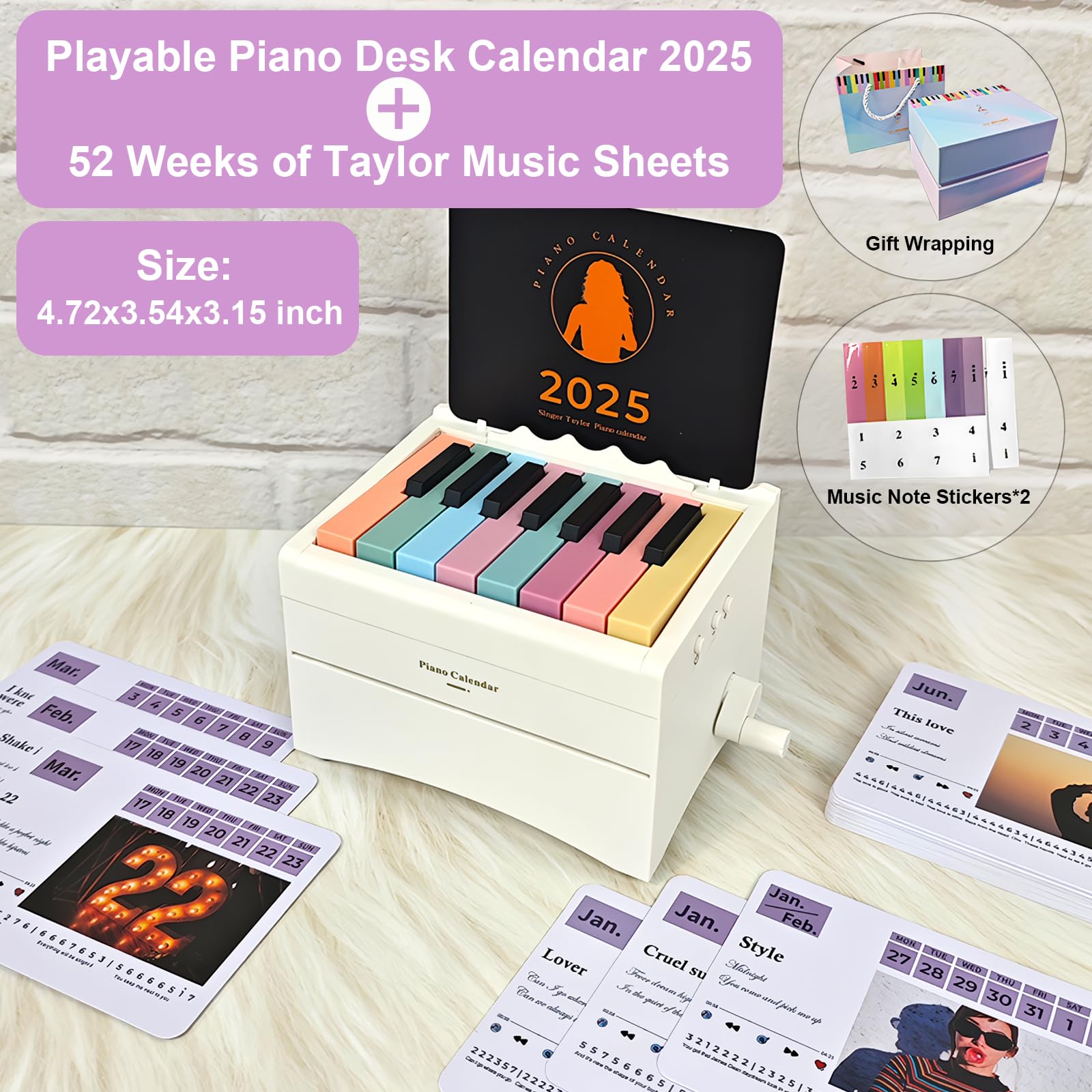 Playable Piano Desk Calendar 2025 with 52 Music Scores - Mini Swift Piano Calendar, 27 Cards, Perfect Gift for Taylor Swift Fans, Home & Office Decor (White) - Ideal for Music Lovers, Swifties, and Piano Enthusiasts